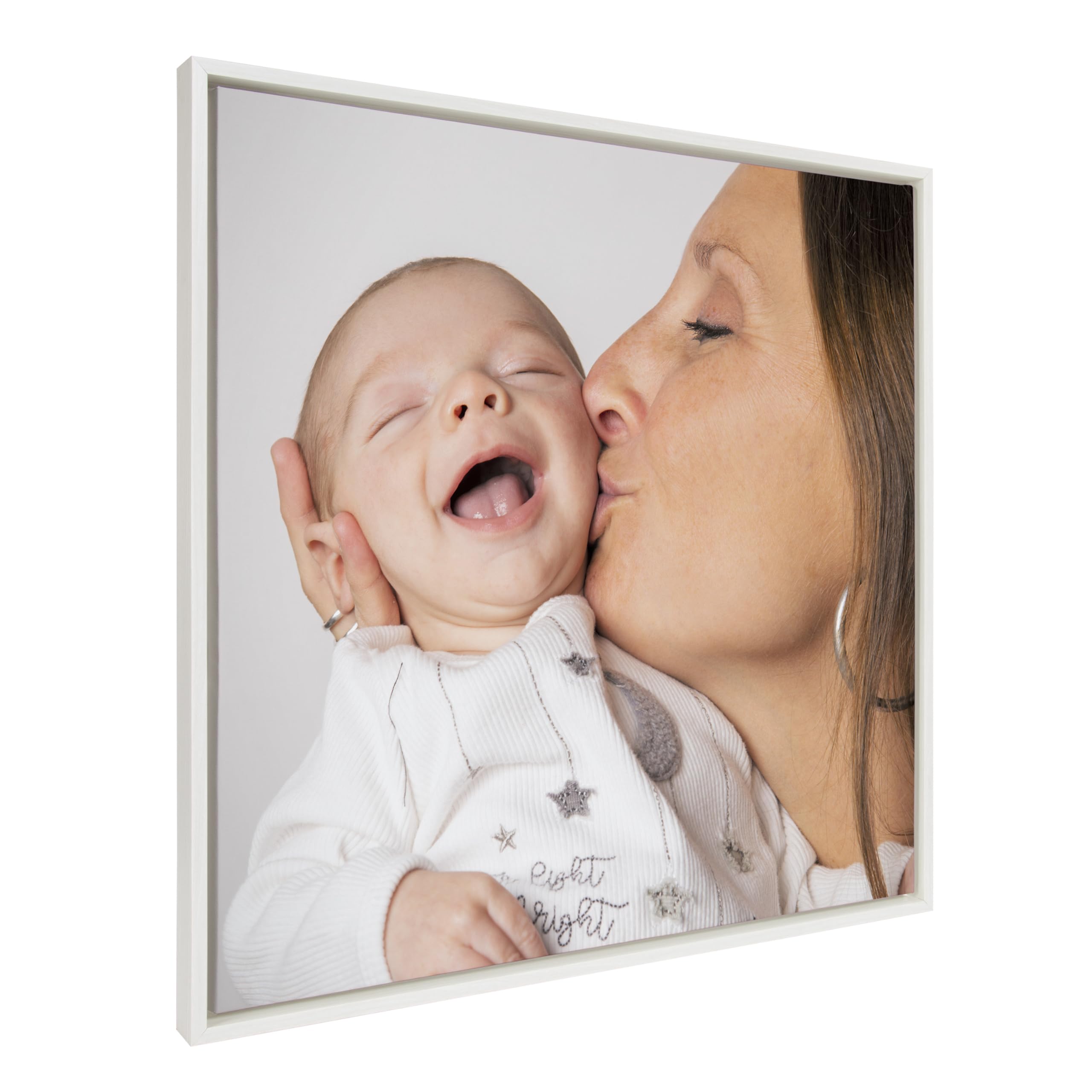Kate And Laurel Square Sylvie Custom Printed Framed Canvas Wall Art, 30X30 White, Personal Canvas Print With Your Photos For Bed