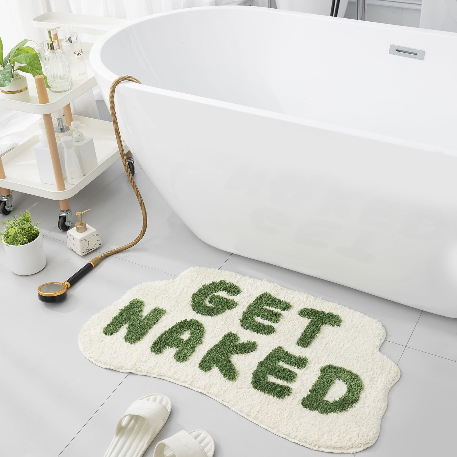 Fpywo Get Naked Bath Mat Green,Cute Get Naked Bathroom Rugs,Soft Non Slip Green Bath Rugs Funny Shower Floor Mat For Bathroom Ap
