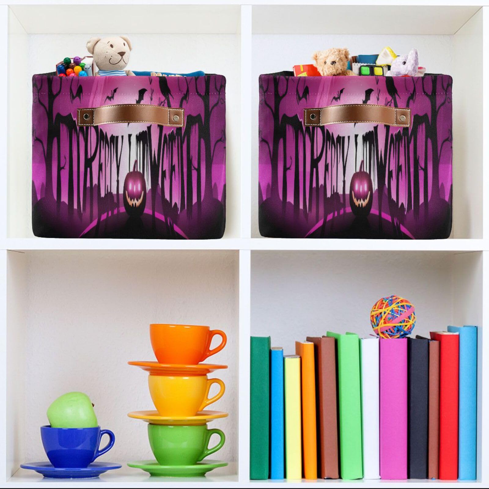 Xigua Happy Halloween Pumpkins Foldable Storage Basket, Collapsible Fabric Storage Bins Boxes Cubes With Handle, Perfect Storage