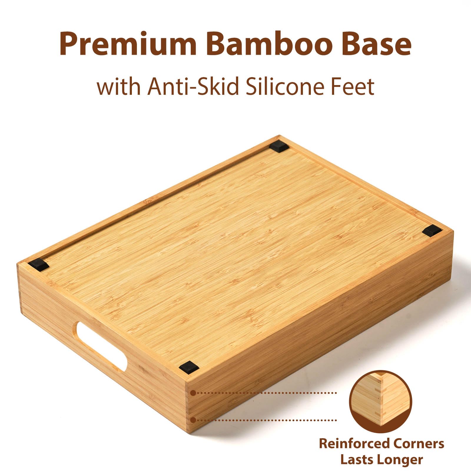 Umilife Kitchen Cabinet Organizer For Food Storage Container Lids, With Adjustable Dividers, Bamboo Drawer Caddy, Box For Kitche