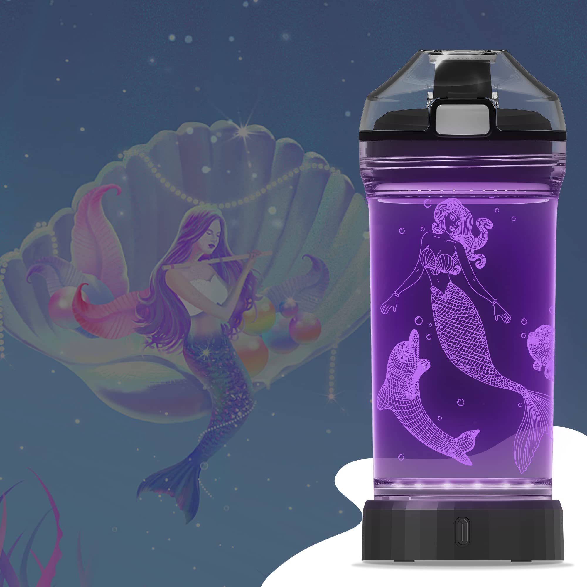 Yuandian Light Up Kids Water Bottle With 3D Mermaid Design- 14 Oz Tritan Bpa Free Eco-Friendly - Cool Drinking Cups Gift For Sch