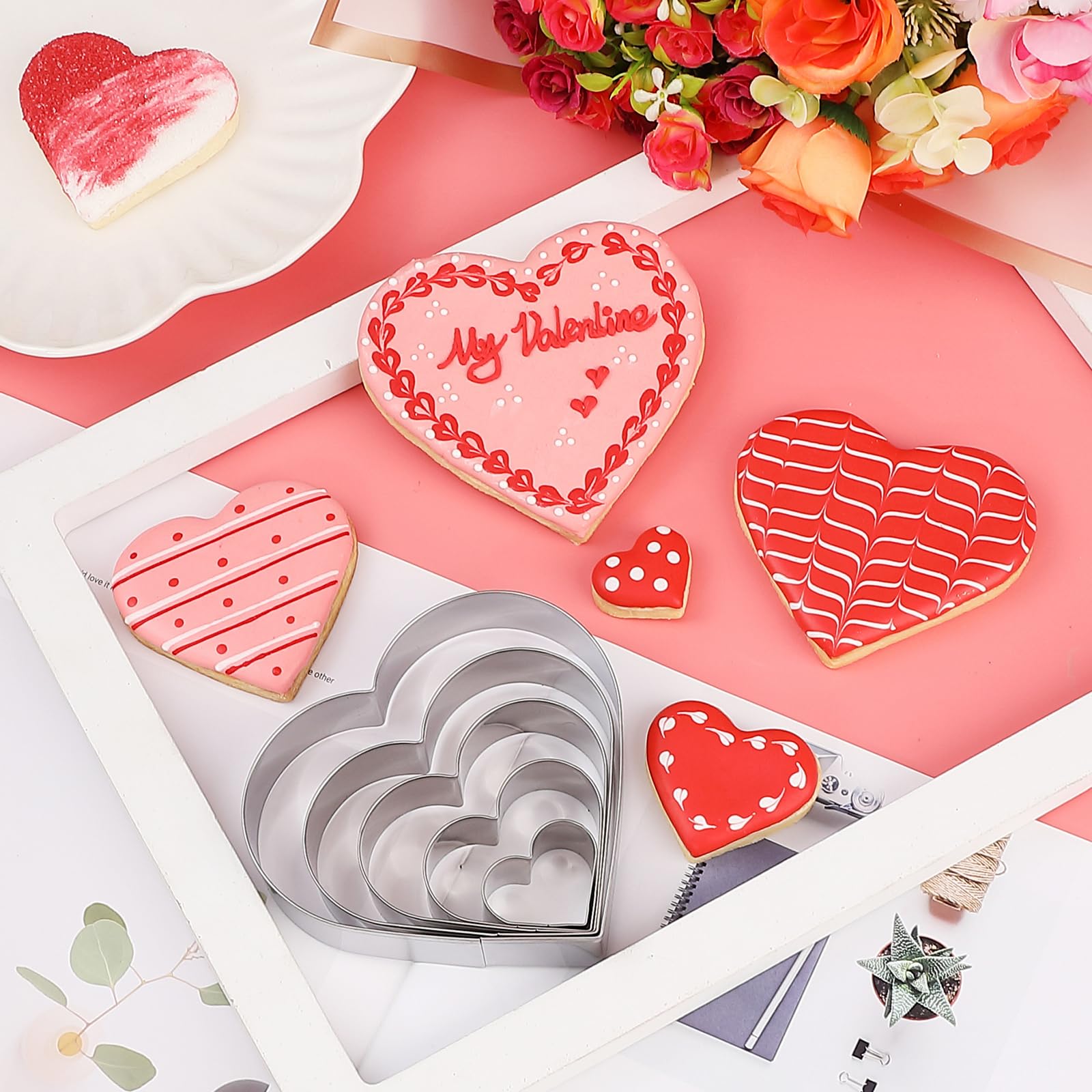 Heart Cookie Cutter Set - 5 Piece - 4.57'' 3.86'' 2.95'' 1.97    1.38'' - Heart Shaped Cookie Cutters Fondant Biscuit Cutters Fo