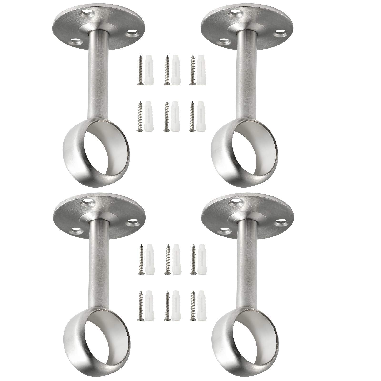 Creatyi Heavy Duty Ceiling-Mount Brackets - 4 Pcs Silver Closet Rod Supports With 1 Inch Rod Holders For Shower Curtains