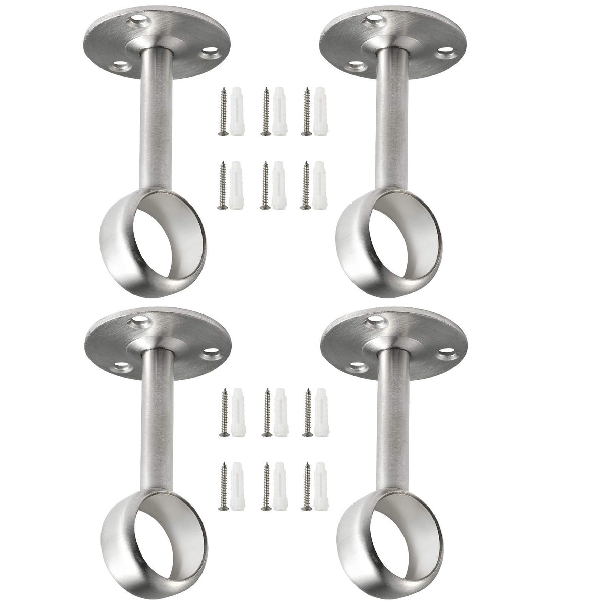 Creatyi Heavy Duty Ceiling-Mount Brackets - 4 Pcs Silver Closet Rod Supports With 1 Inch Rod Holders For Shower Curtains
