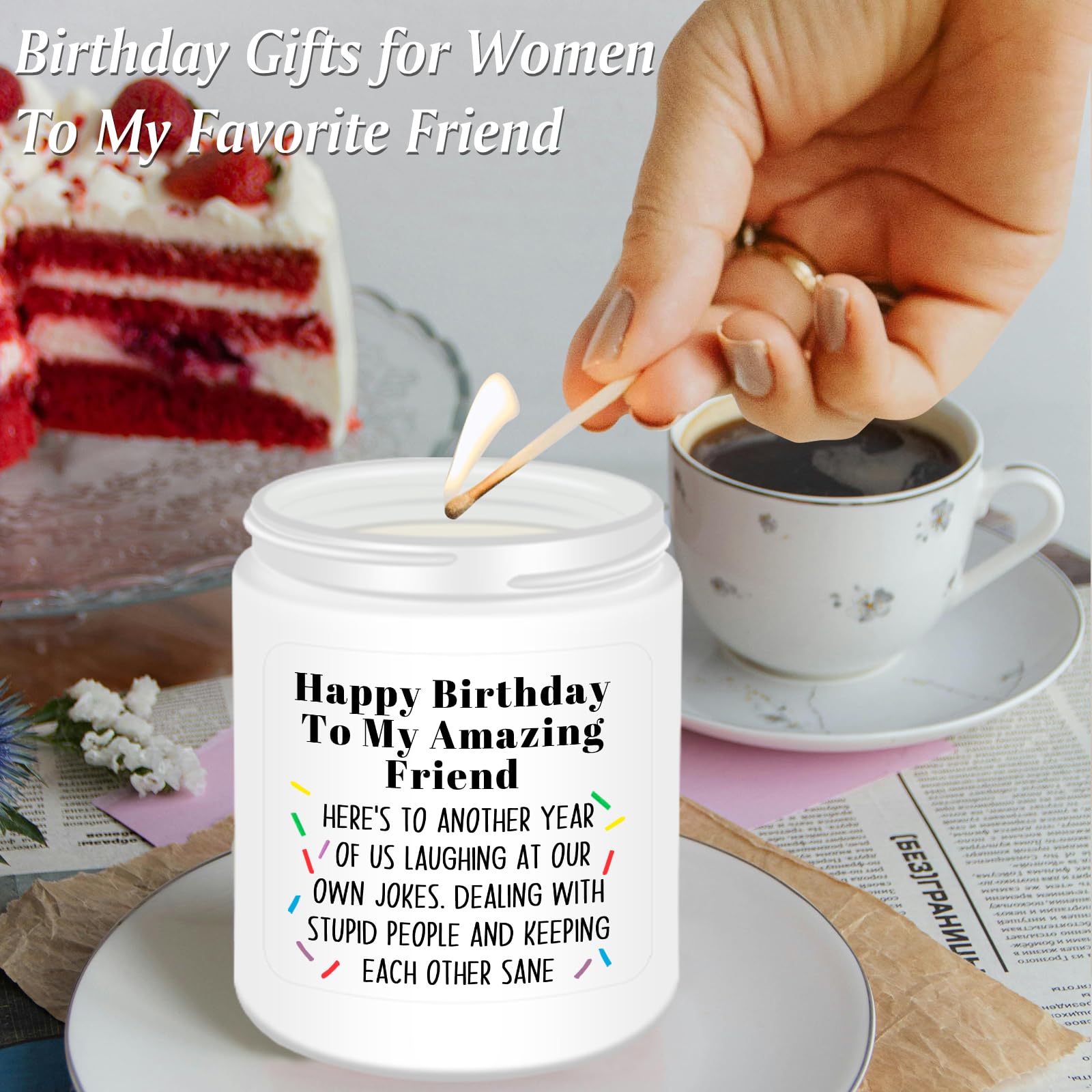 Homsolver Best Friend-Birthday Gifts for Women Men, Funny Friendship Gifts for Woman Candles, Birthday Gift for Friends Sister B