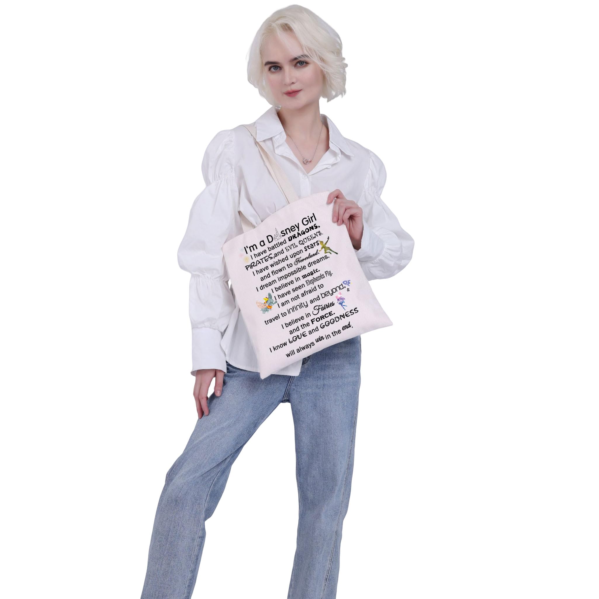 Vamsii Girls Trip Gift Magic Kingdom Vacation Tote Bag Neverland Grocery Bag Fairies Travel Bag (Win In The End Tote)