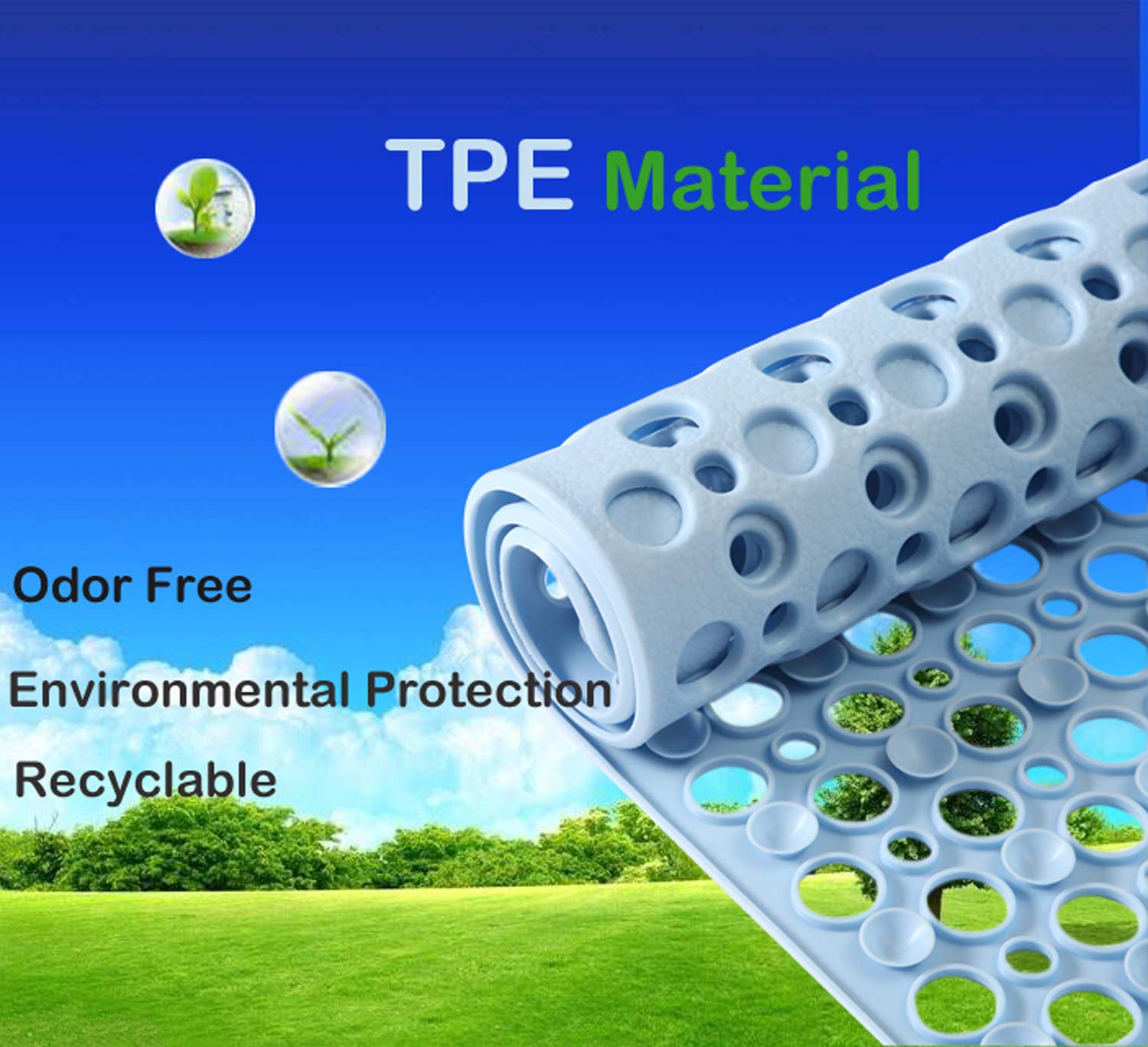 Mantto Bath Tub Shower Mat, Extra Soft Long Bath Mat Non-Slip With Suction Cups, Tpe Bath Mat For Kids, Machine Washable Bathroo