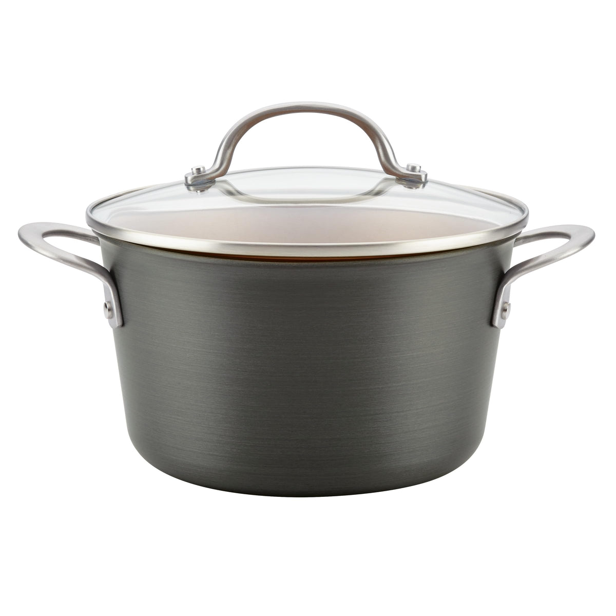 Ayesha Curry Home Collection Hard Anodized Nonstick Sauce Pan/Saucepan With Lid, 4.5 Quart, Charcoal Gray