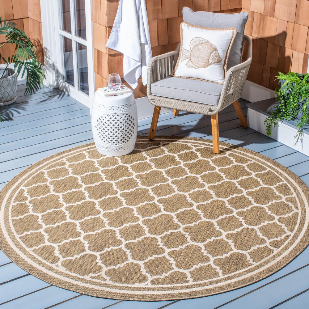 SAFAVIEH Courtyard Collection 67 Round Brown/Bone CY6918 Trellis Indoor/ Outdoor Splashproof Easy Scrubbing Patio Backyard Mudr