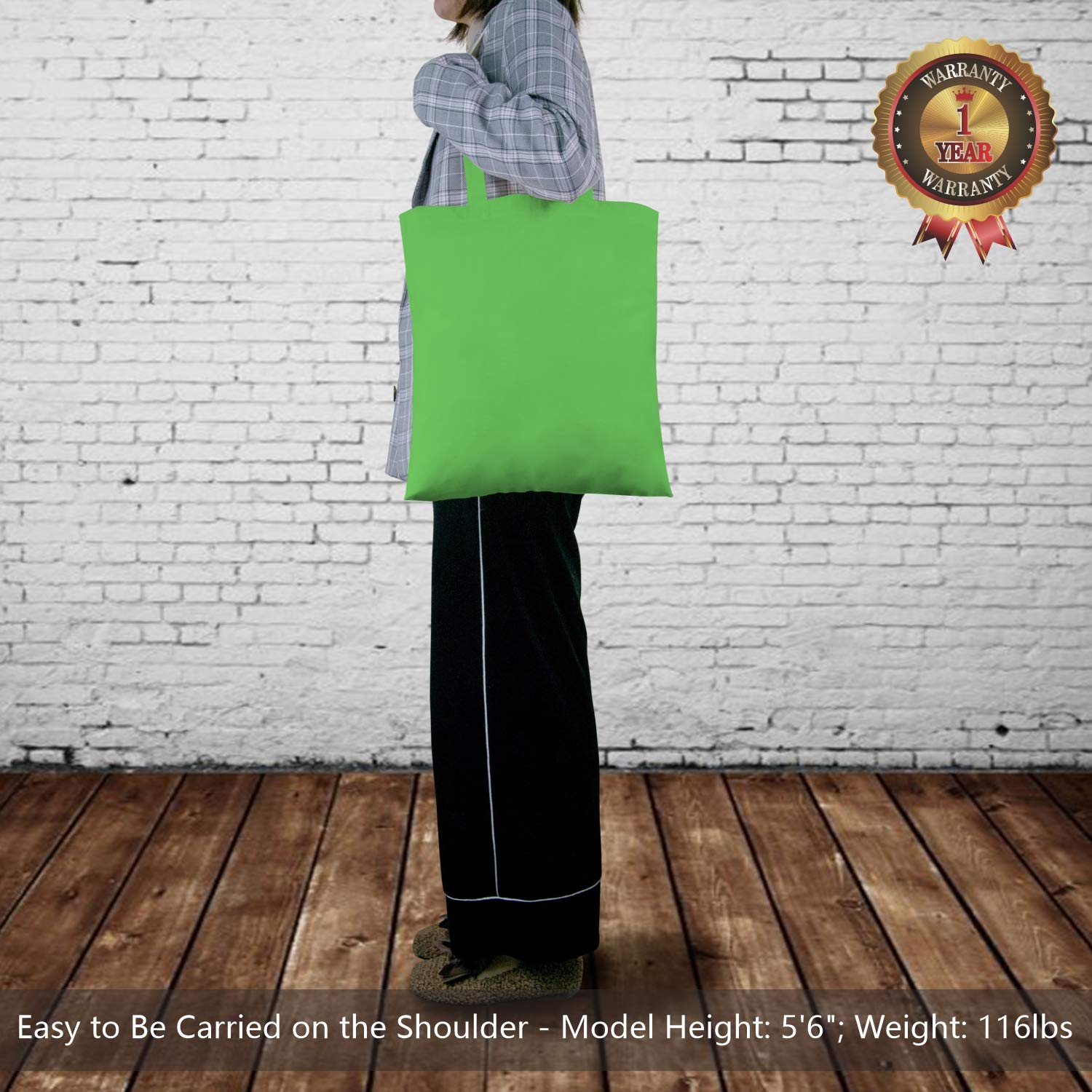 Topdesign 6-Pack Economical 16''X15'' Lime Green Cotton Tote Bag, Lightweight Medium Reusable Grocery Shopping Cloth Bags, Suita