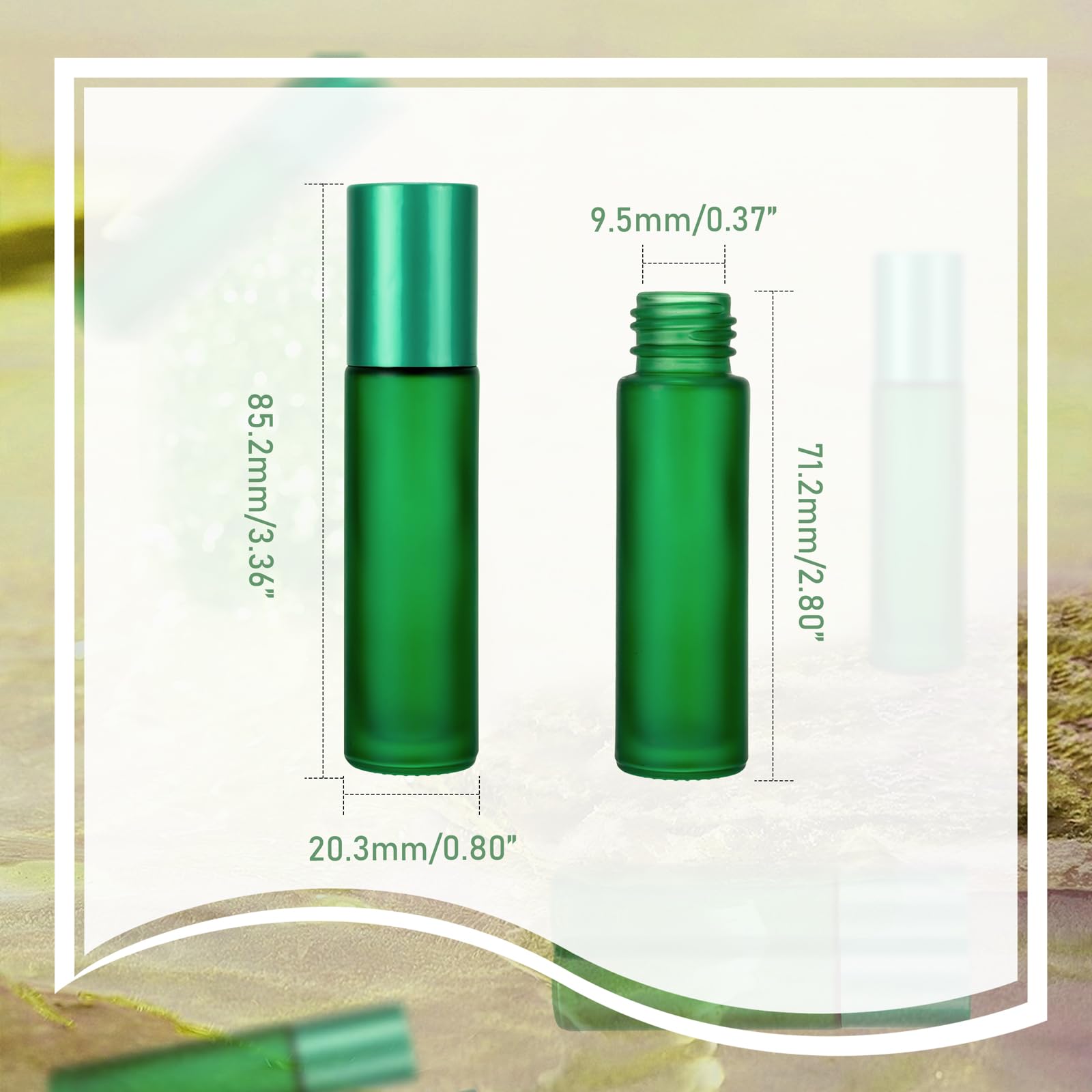 Kesell 10Pcs Empty Roll On Glass Bottles, 10Ml 1/3 Oz Essential Oil Roller Bottles With Stainless Steel Roller Balls - Green Col