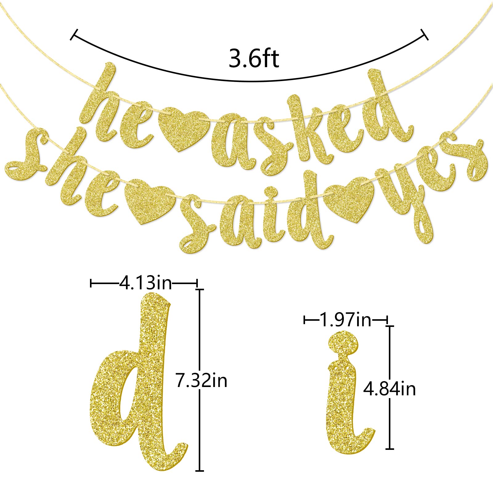 He Asked She Said Yes Gold Glitter Banner - Wedding, Engagement, Bridal Shower Party Decorations