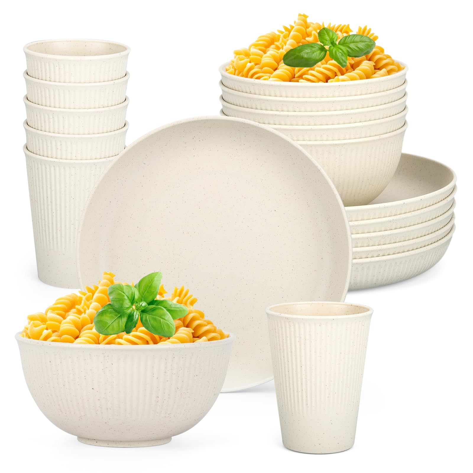 18PCS Wheat Straw Dinnerware Sets Unbreakable Reusable Dinnerware Set for 6, Microwave Dishwasher Safe Dinnerware for Outdoor Ca