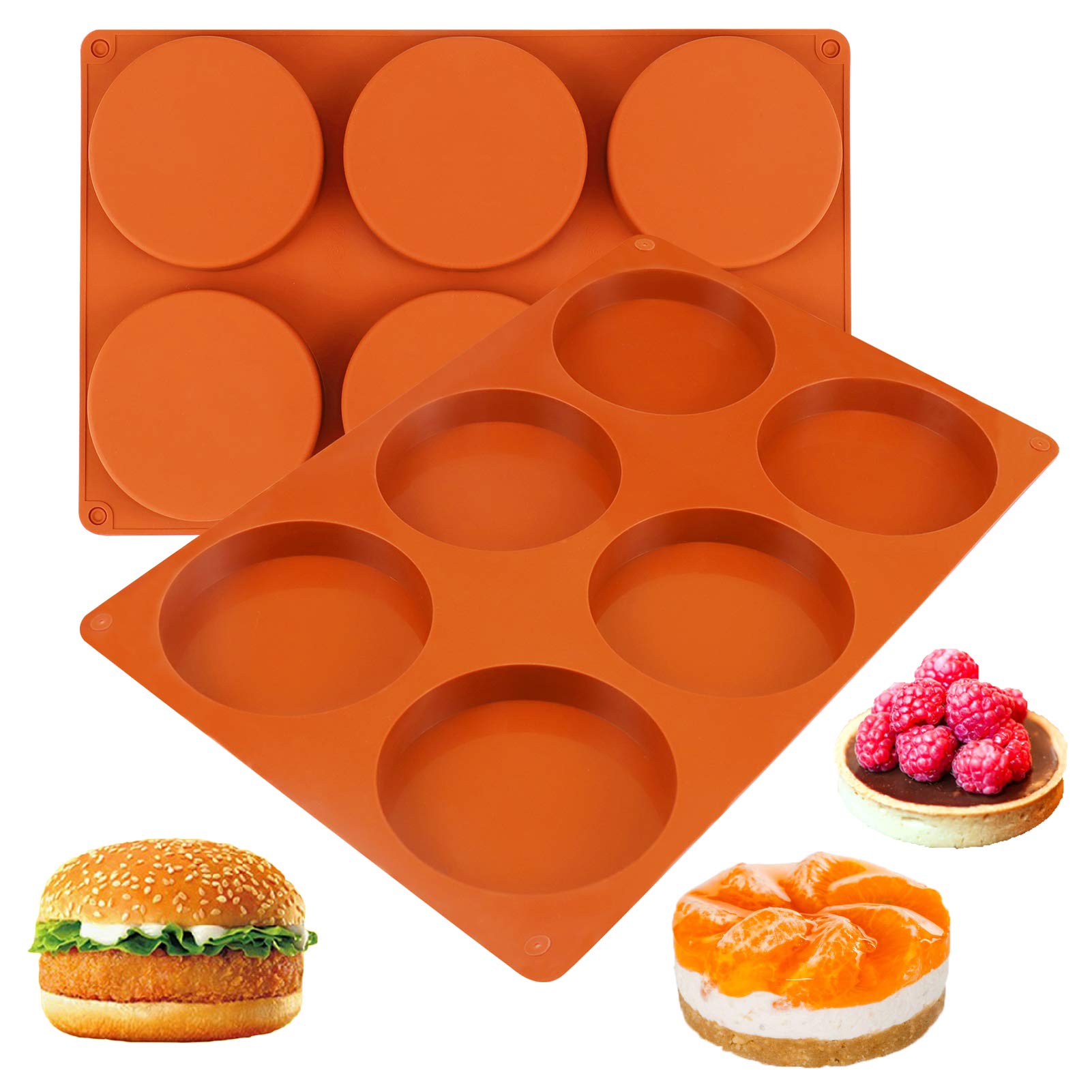 Palksky Silicone Molds For Baking (2 Pack)6-Cavity Large Round Disc Mold/English Muffins Pan/Resin Coaster Mold Non-Stick For Ha