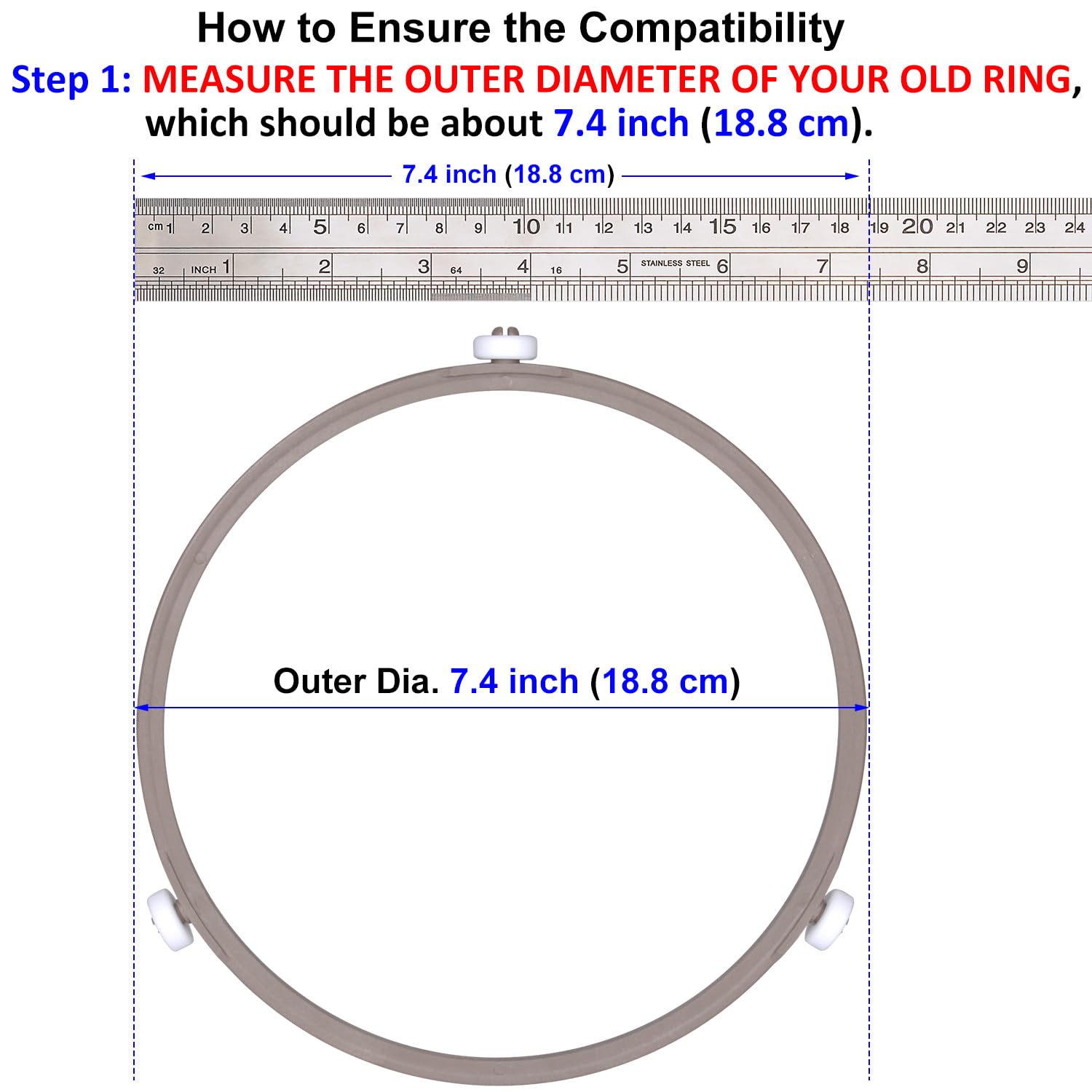 Jolaxy 7.4'' Microwave Turntable Ring with 16 mm Rollers  Microwave Oven Tray Support  Glass Plate Rotating Roller Ring  Ring Outer Diameter 7.4 inches (18.8 cm)  Roller Height 16 mm