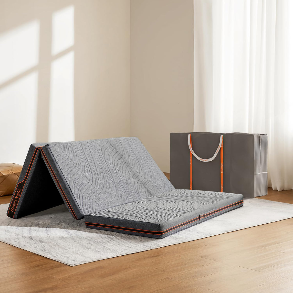 Sweetnight Trifold Mattress With Carry Bag - 4 Inch Portable Floor Mattress With Breathable & Washable Cover | Foldable Mattress