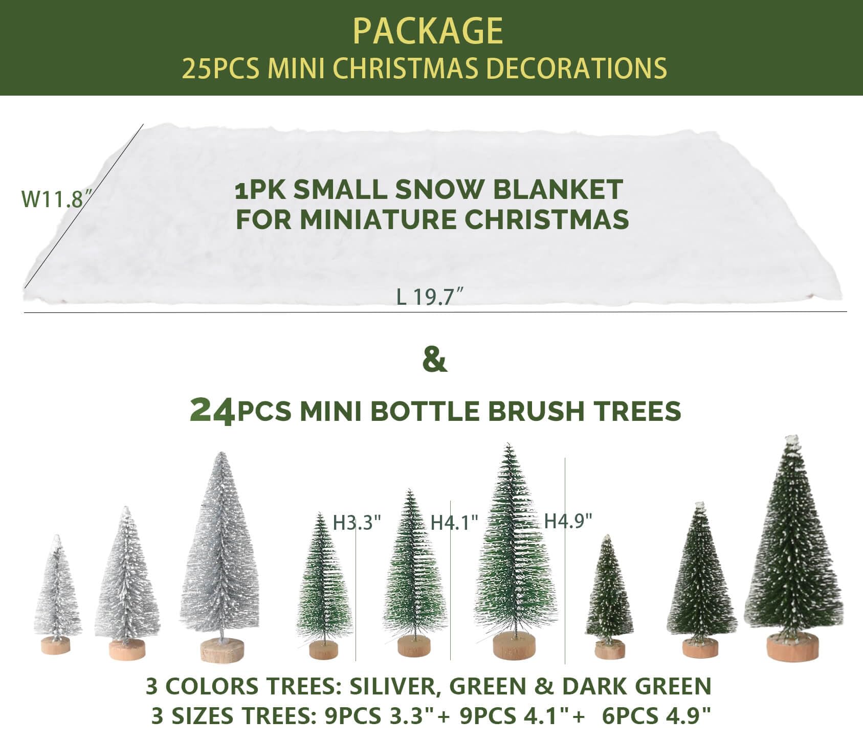 Christmas Decorations Indoor Table Decor, 36PCS Bottle Brush Christmas Trees for Christmas Village- Mini Christmas Tree, Artific