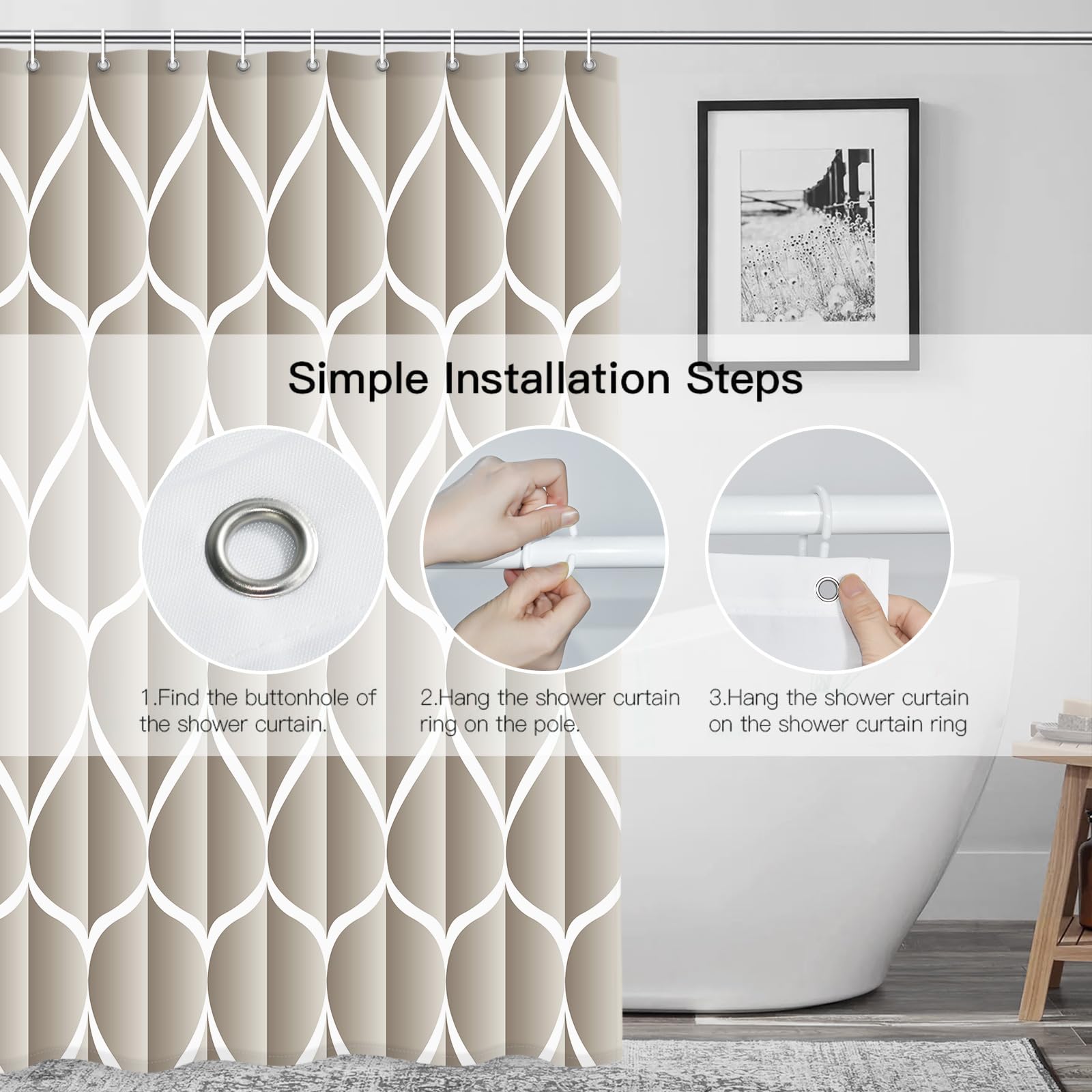 Gelbchu Cream 72 X 72 Inch Shower Curtain, Waterproof Design And Polyester, Quick-Drying, Heavy Duty Shower Curtains Set For Bat