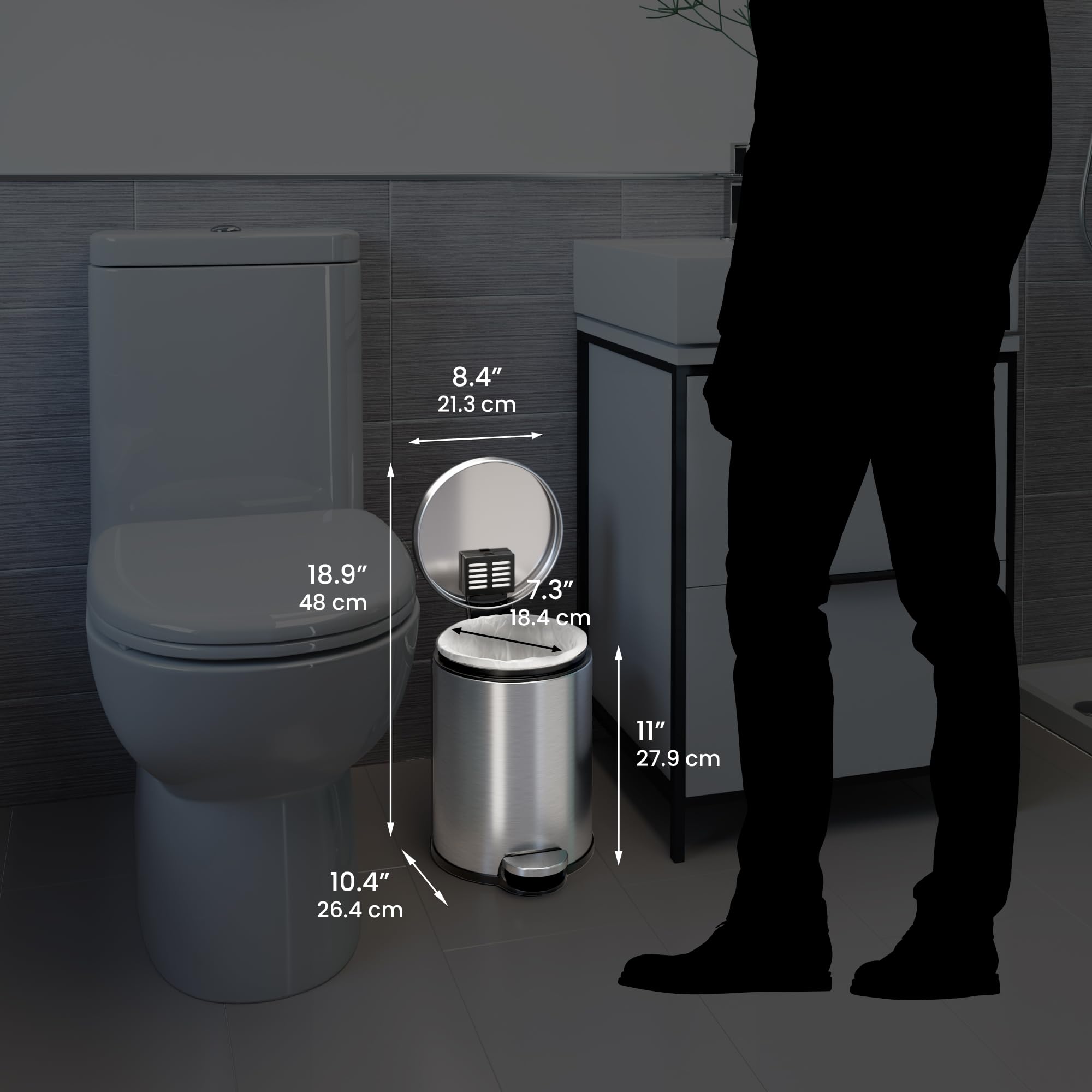 iTouchless SoftStep 1.3 Gallon Small Round Bathroom Step Trash Can with Removable Inner Bucket and AbsorbX Odor Filter  Stainless Steel  5 Liter Pedal Garbage Bin for Bedroom  Office Cubicle