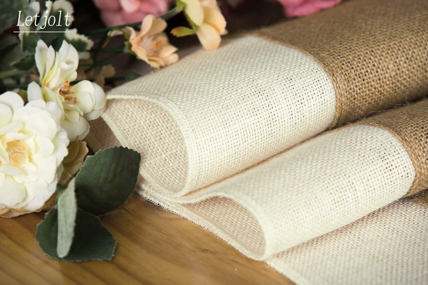 Letjolt Burlap Table Runner Farmhouse Table Runner Jute Table Runner Rustic Table Decor Jute Woven Fabric, Light Colour Edge 12X