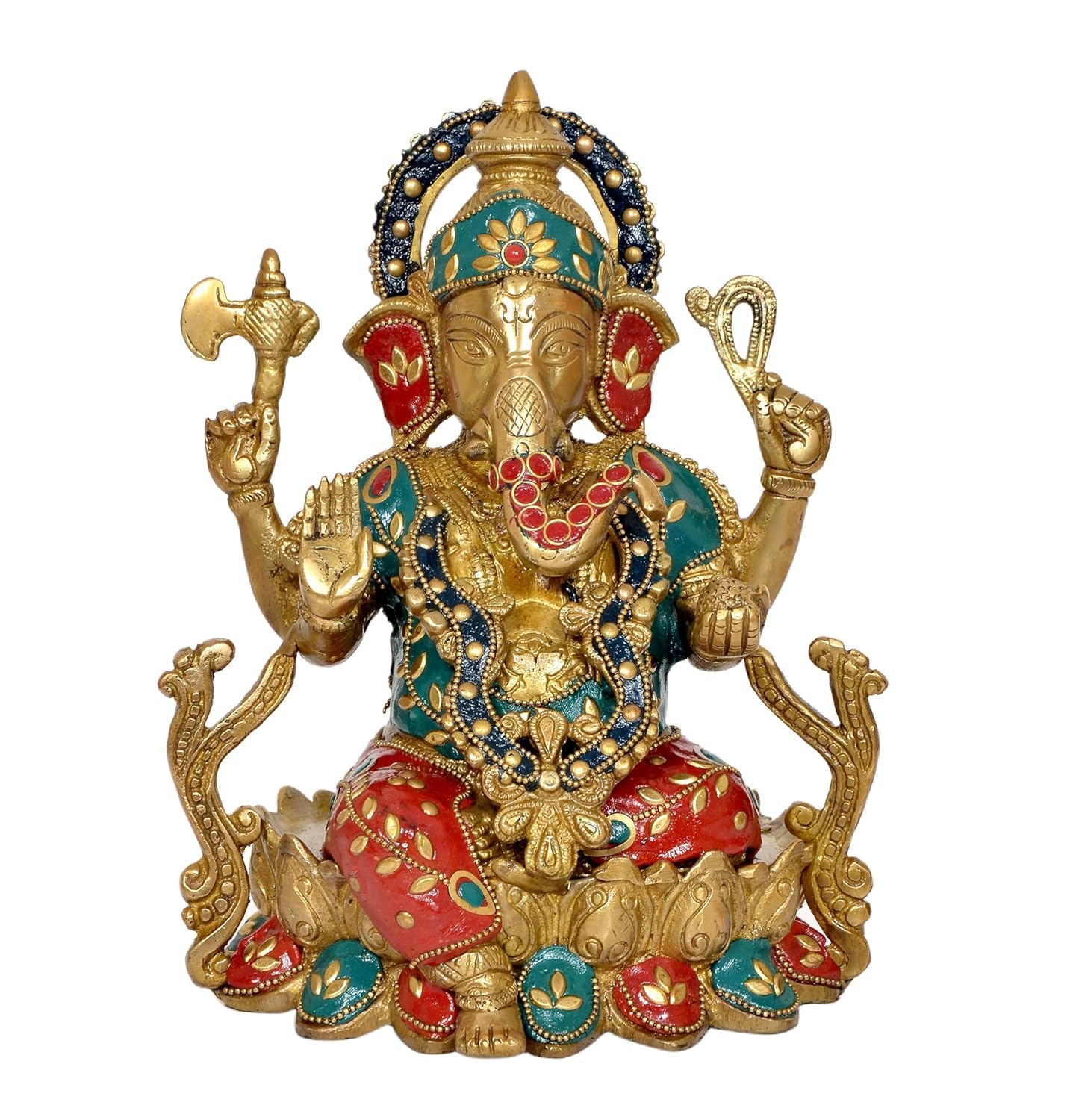 Aona Brass Ganesha Ganesh Statue Idol Murti Ganpati For Home, Height : 10 Inch