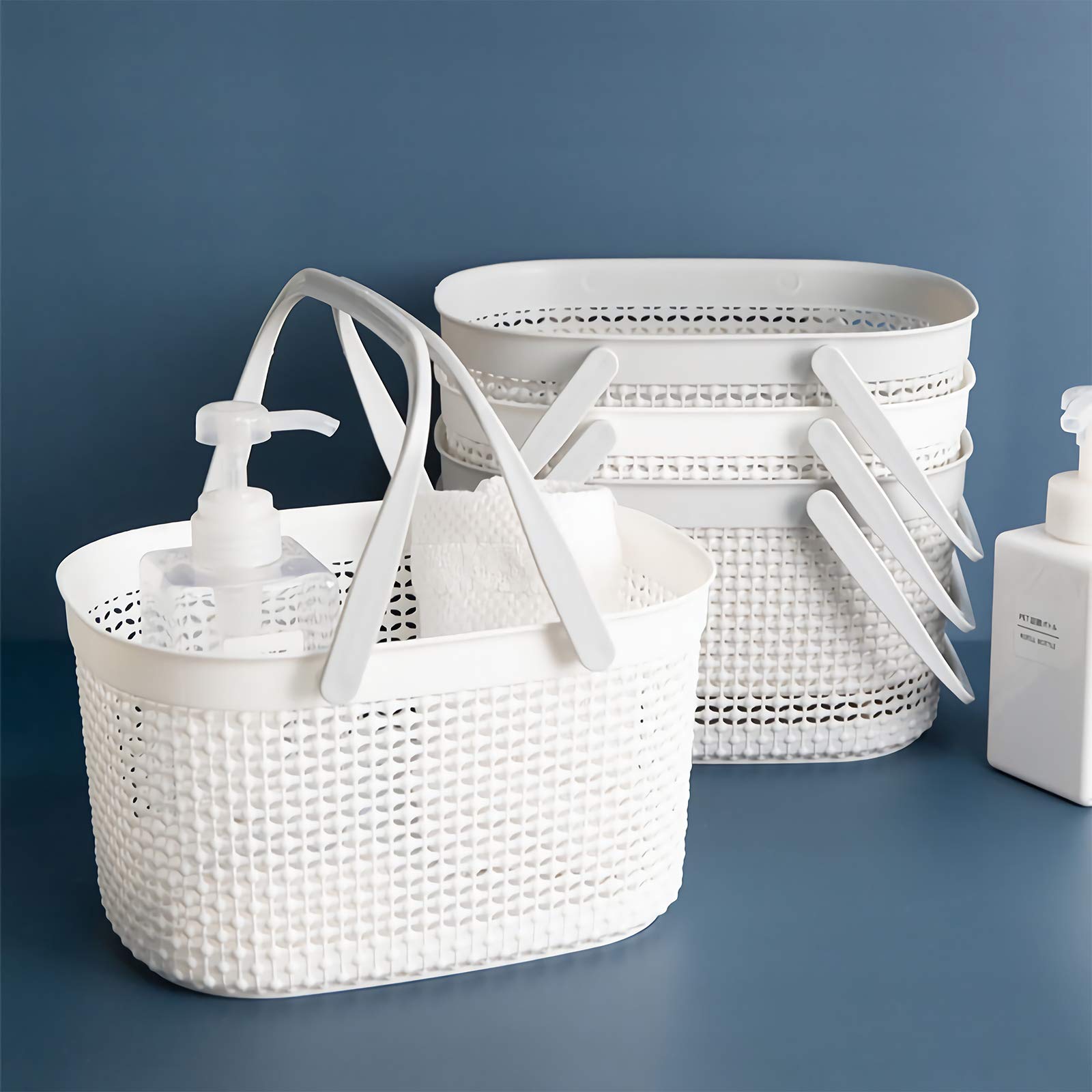 rejomiik Portable Shower Caddy Basket  Plastic Organizer Storage Tote with Handles for Bathroom  College Dorm  Kitchen - White