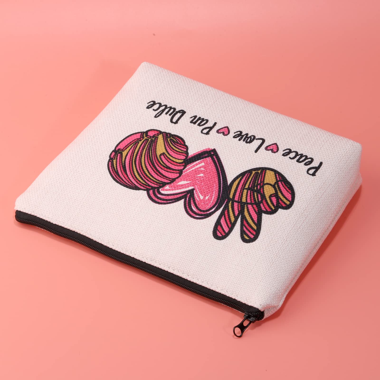 Jxgzso Mexican Bread Lover Gifts Pan Dulce Gift Peace Love Pan Dulce Cosmetic Bag Concha Lover Gift Baker Gifts