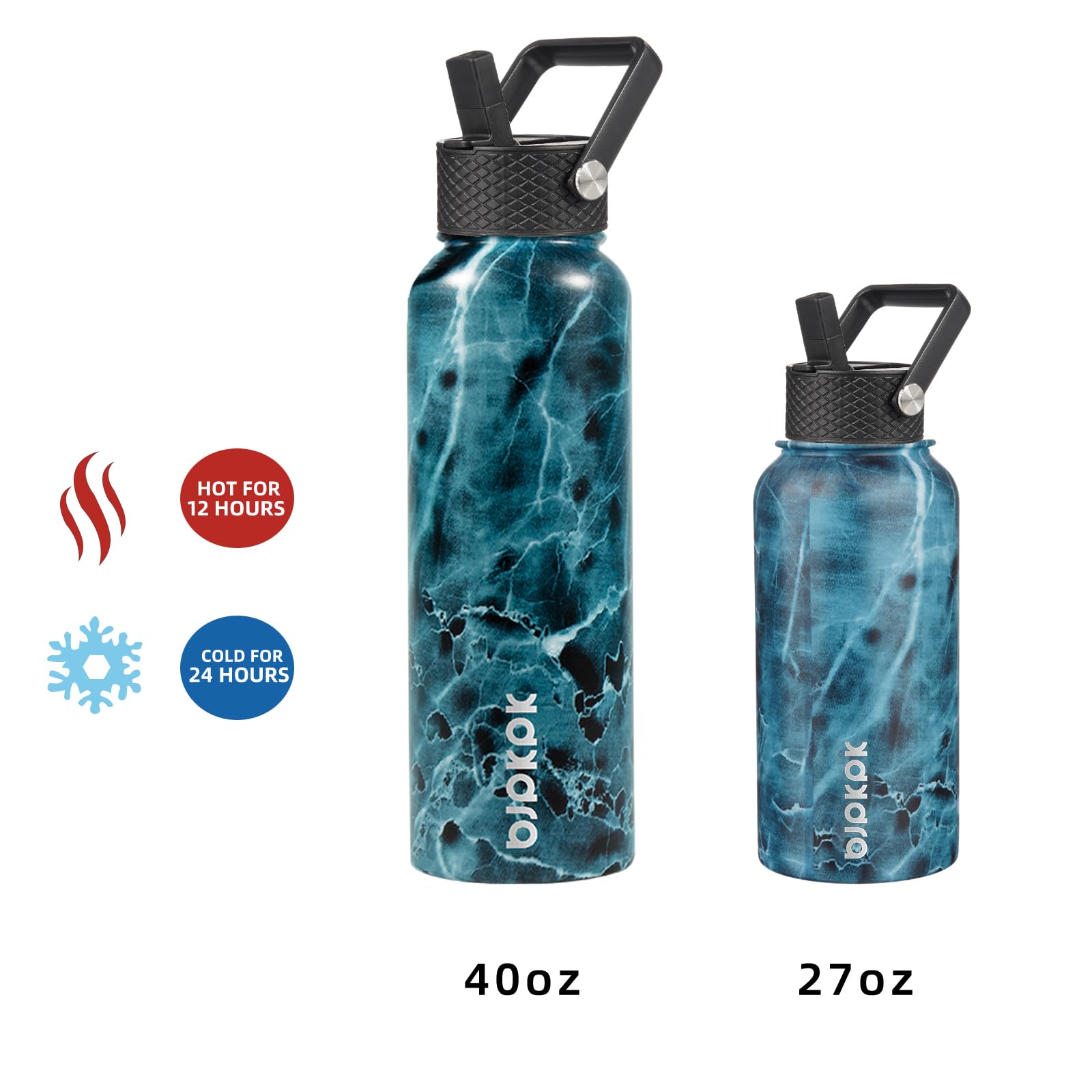 Bjpkpk Insulated Water Bottles With Straw Lid, 40Oz Stainless Steel Water Bottles With 3 Lids, Large Metal Water Bottle, Bpa Fre