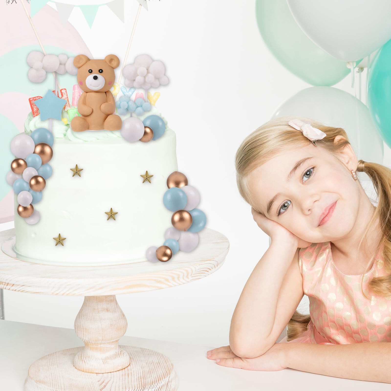 46 Pcs 3D Bear Balls Cake Toppers Brown Teddy Bear For Birthday Party Wedding Baby Shower Supplies(Blue)A