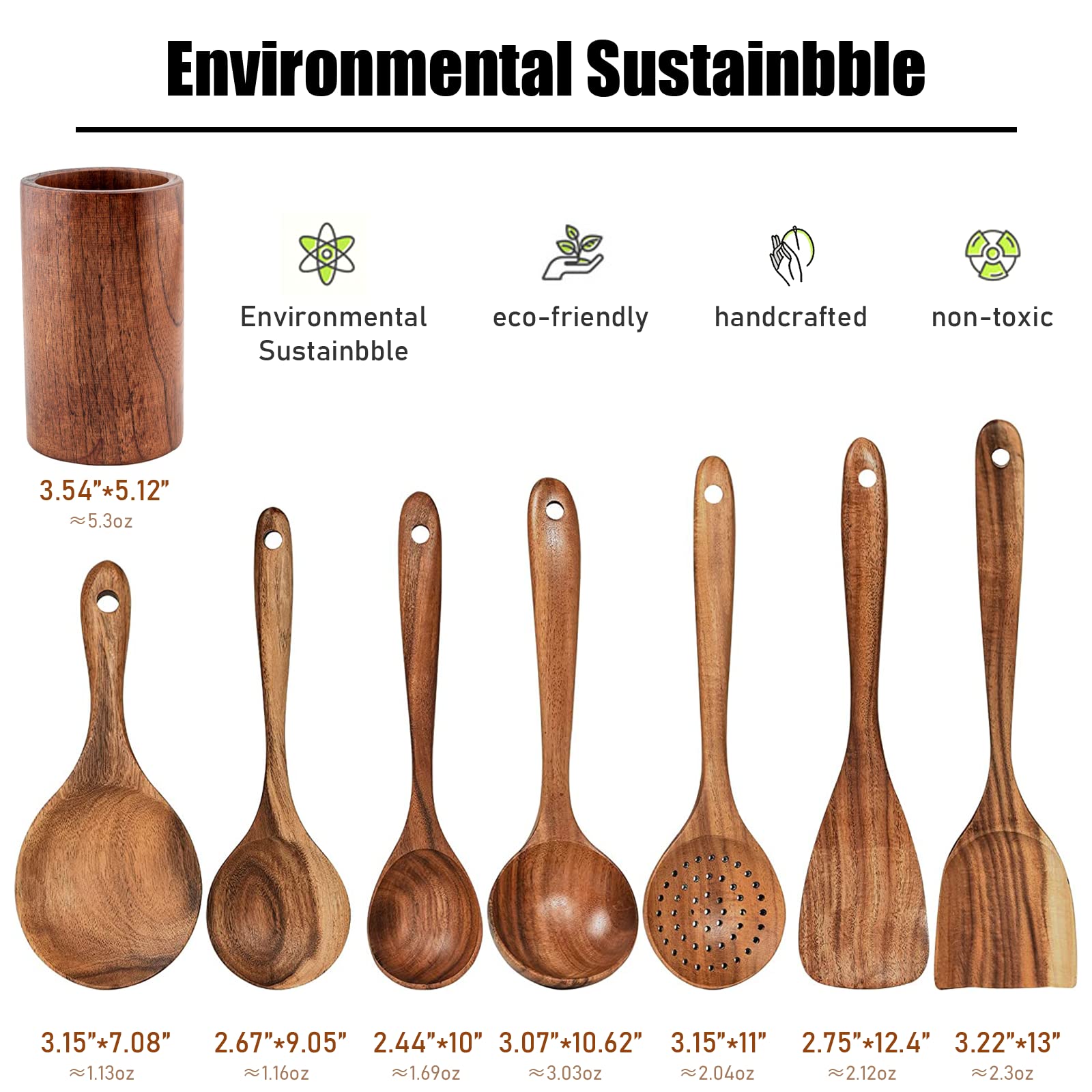 Fjnatinh 7-Piece Nonstick Wooden Cooking Utensils Set, Natural And Healthy Kitchen Utensils(7 Pcs)