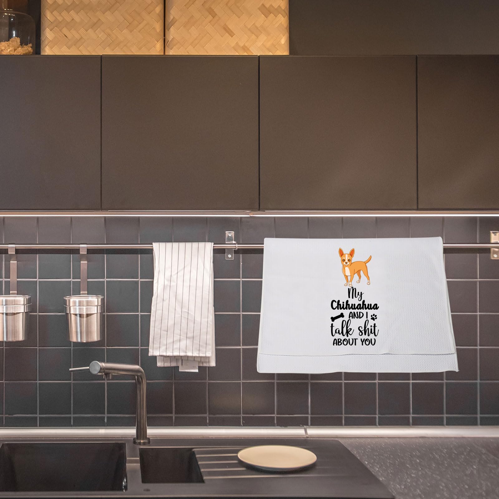 Levlo Chihuahua Lovers Gift My Chihuahua And I Talk Shit About You Kitchen Towel Dog Owner Dish Towel(My Chihuahua)