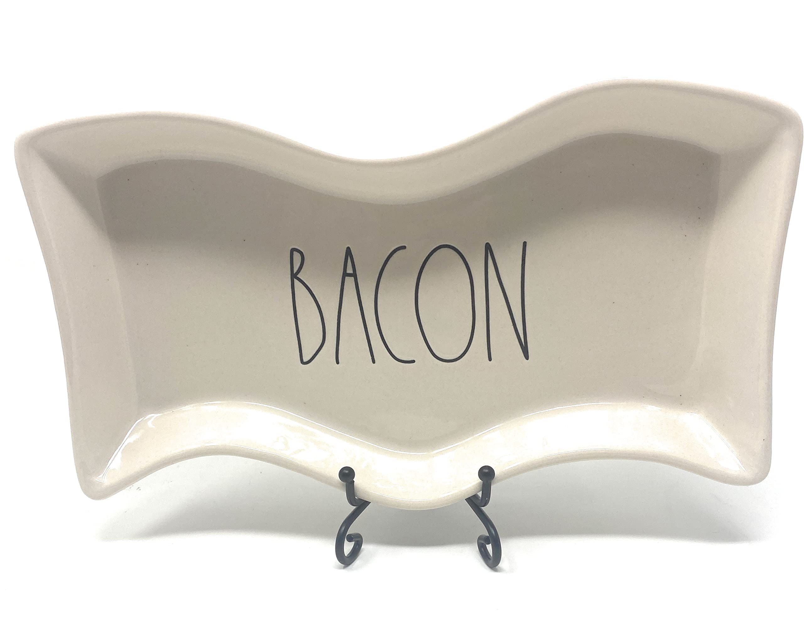Rae Dunn White Ceramic Serving Plate Inscribed Bacon