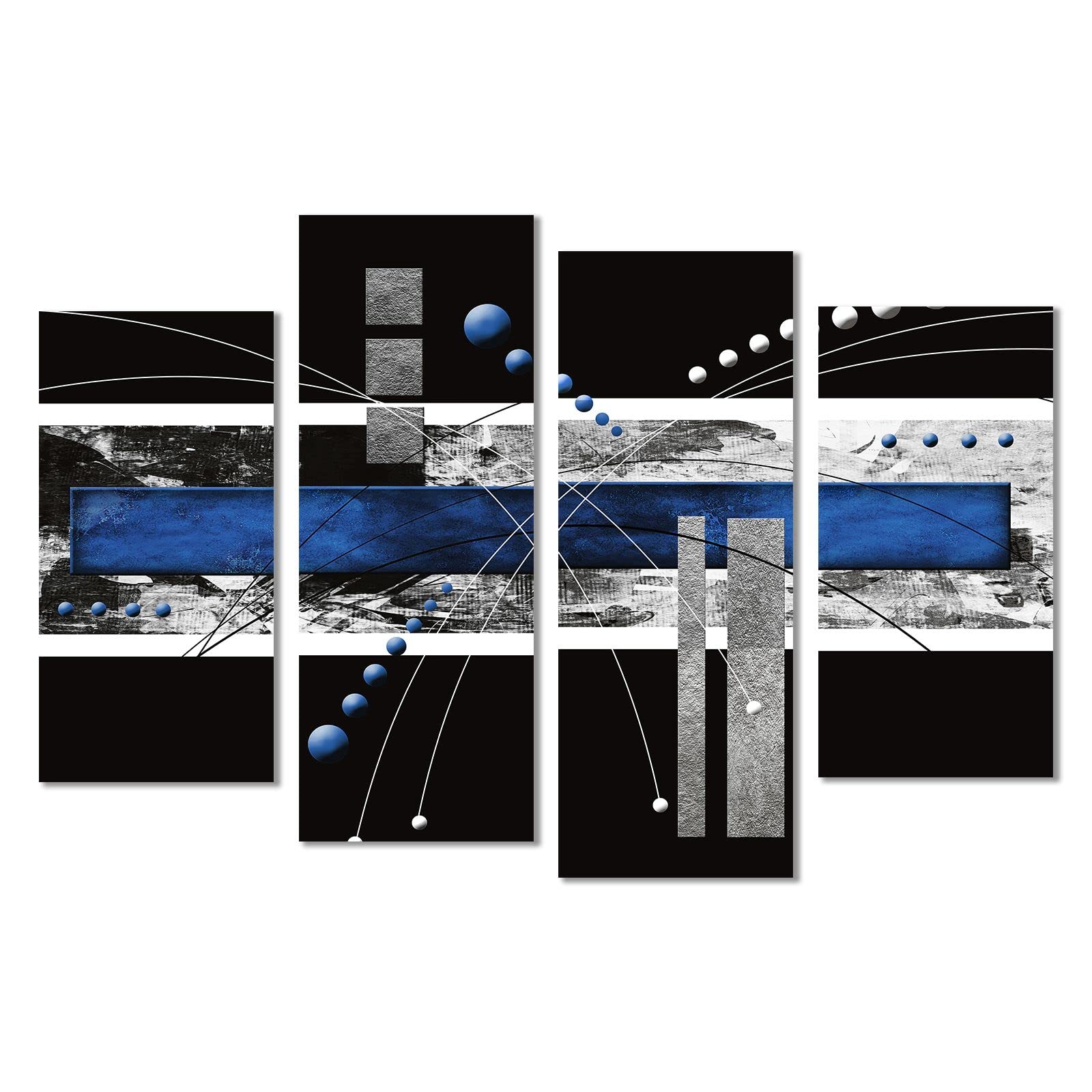 Ypy Black Blue Canvas Wall Art - 4 Panels Modern Abstract Picture Set For Home Decoration - Extra Large Contemporary Painting Ar