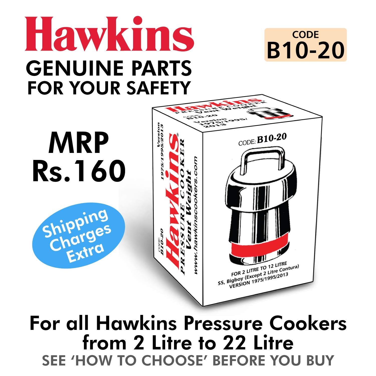 Hawkins Pressure cooker Vent Weight Assembly for 2005, Older Hawkins classic & Stainless Steel Pressure cookers, Red