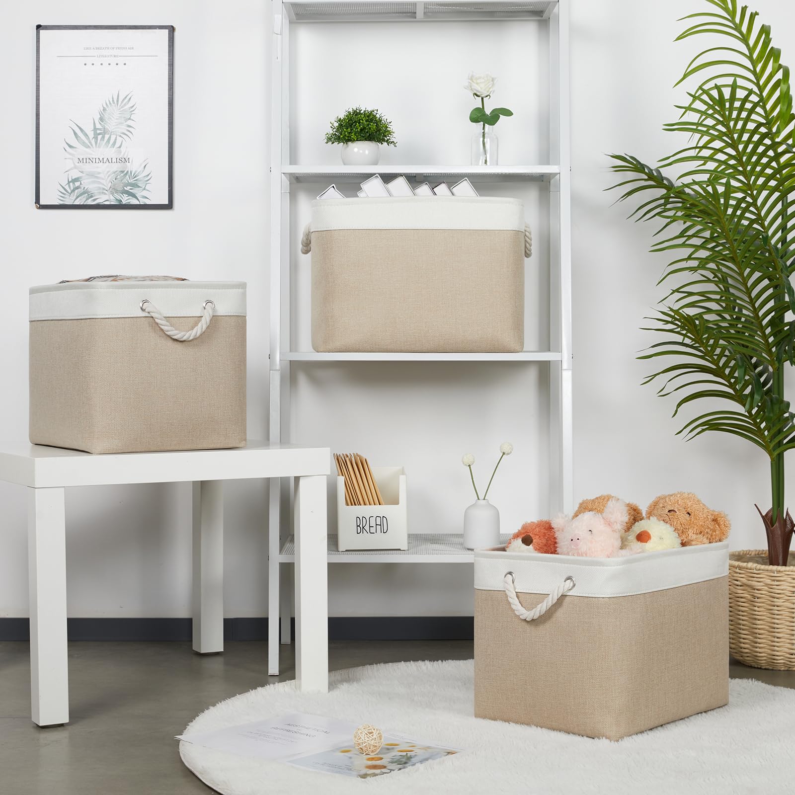 Bidtakay Large Storage Baskets For Organizing Fabric Closet Organizers Storage Bins With Handles 3-Pack 16X11.8X11.8 Inch Collap