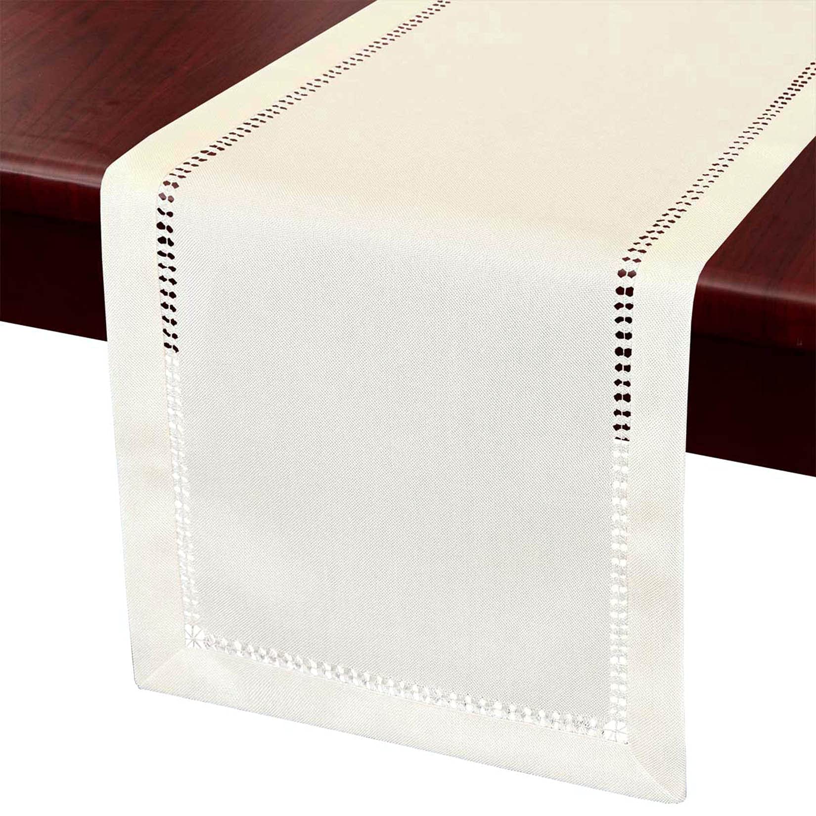 Grelucgo Handcrafted Solid Color Dining Table Runner, Dresser Scarf, Double-Hemstitched (Cream, 14 X 60)