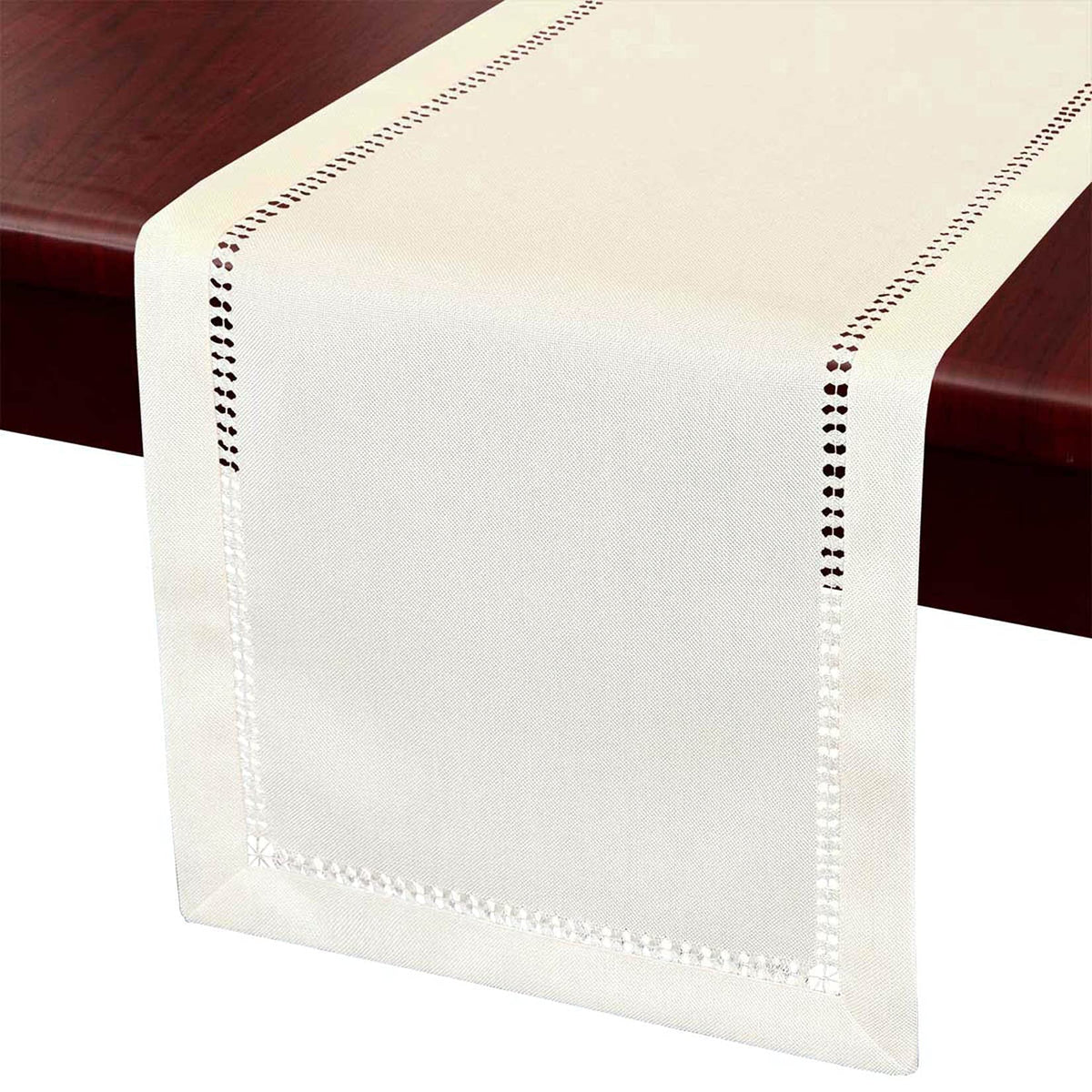 Grelucgo Handcrafted Solid Color Dining Table Runner, Dresser Scarf, Double-Hemstitched (Cream, 14 X 54)