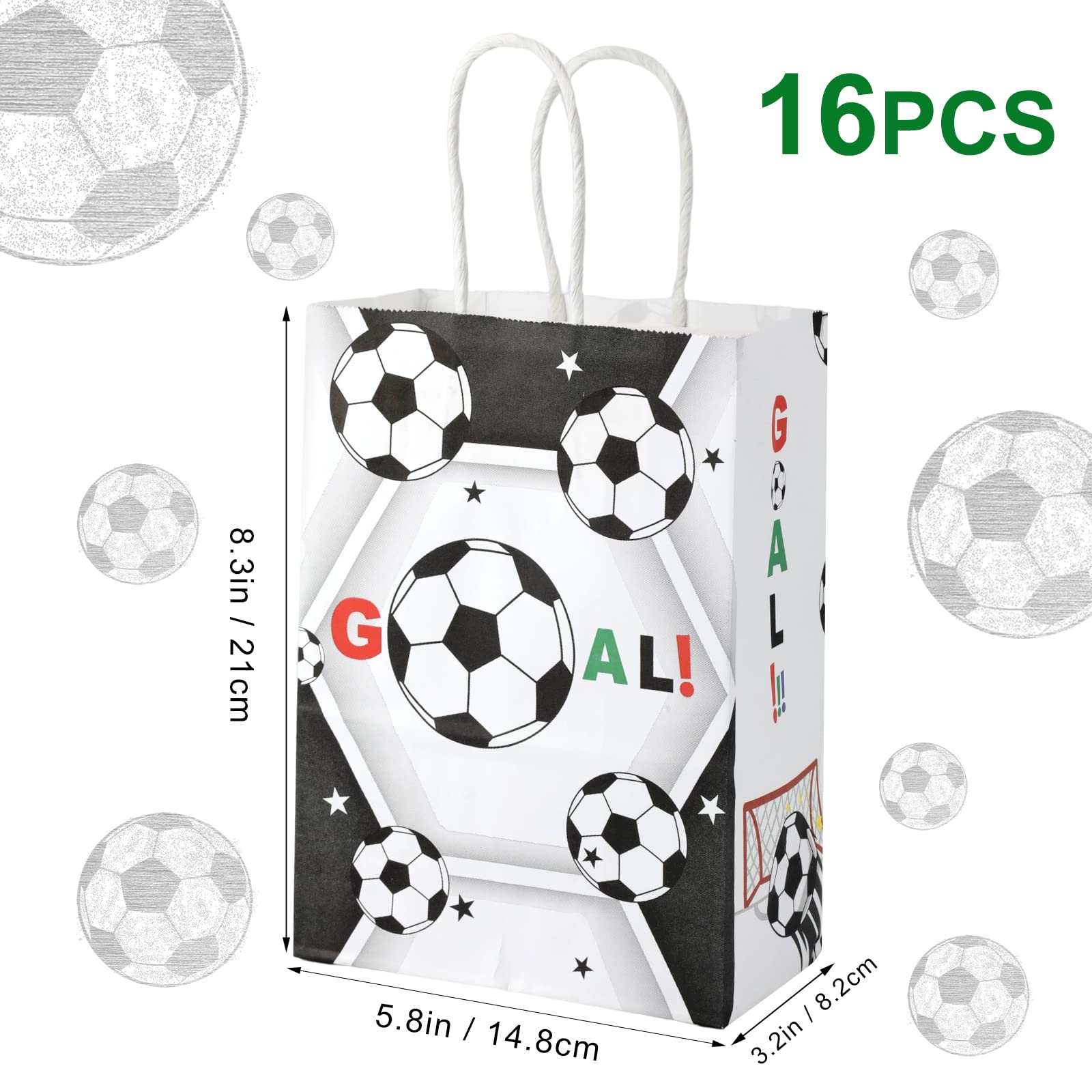 16Pcs Soccer Party Favor Paper Bags, Football Themed Party Bags With Handles Soccer Goodie Bags Treat Candy Bags For Kids Adults
