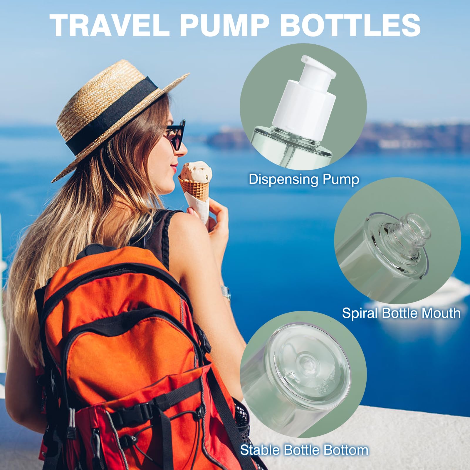 KREMORV Travel Pump Bottle 2pcs Cosmetic Pump Container Refillable Clear Lotion Bottles for Cream and Pure Essential Oils to Tra