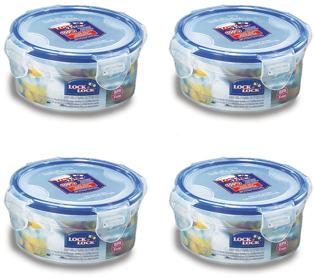 Lock & Lock Round Water Tight Food Container Snack Box, Set Of 4, Clear