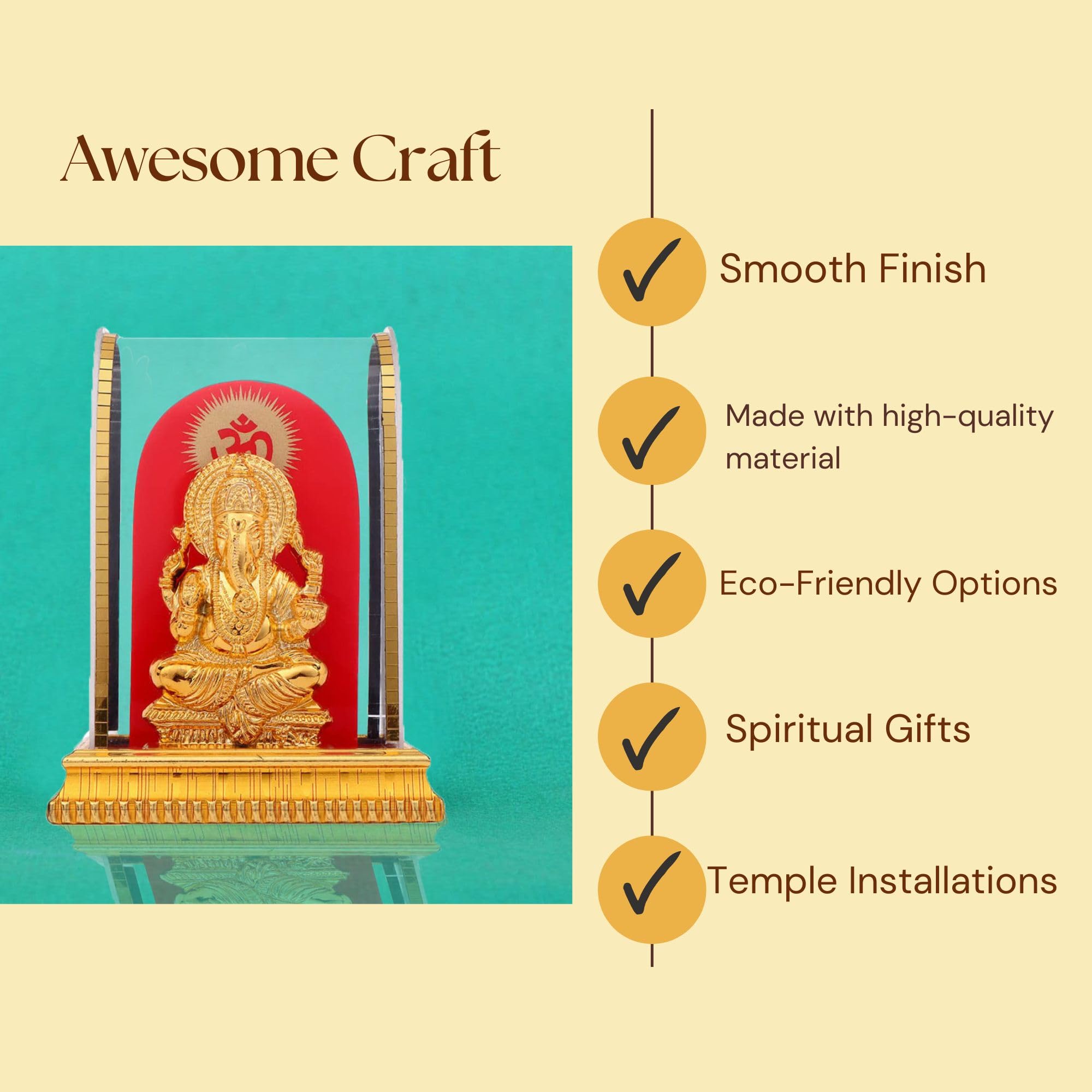 Awesome Craft Lord Ganesh Idol In Acrylic Glass Box For And Figurine Showpiece Decorative Showpiece - 12.5 Cm, Gold, Religious