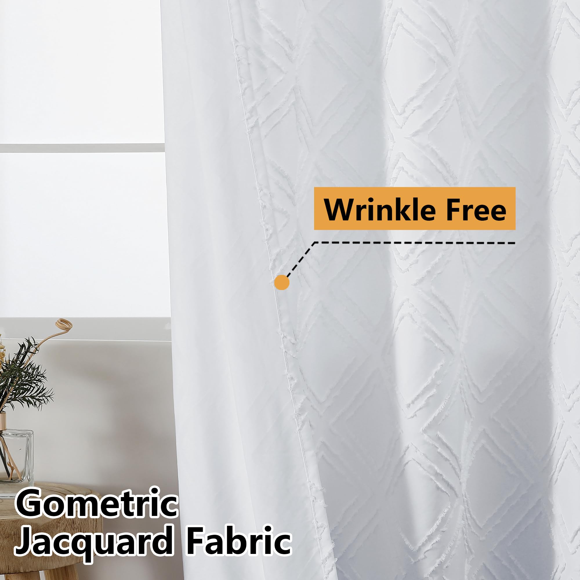 Owenie Solid White Fabric Shower Curtain For Bathroom, Farmhouse Boho Shower Curtain- Soft Cloth & Hotel Spa Quality, Machine Wa