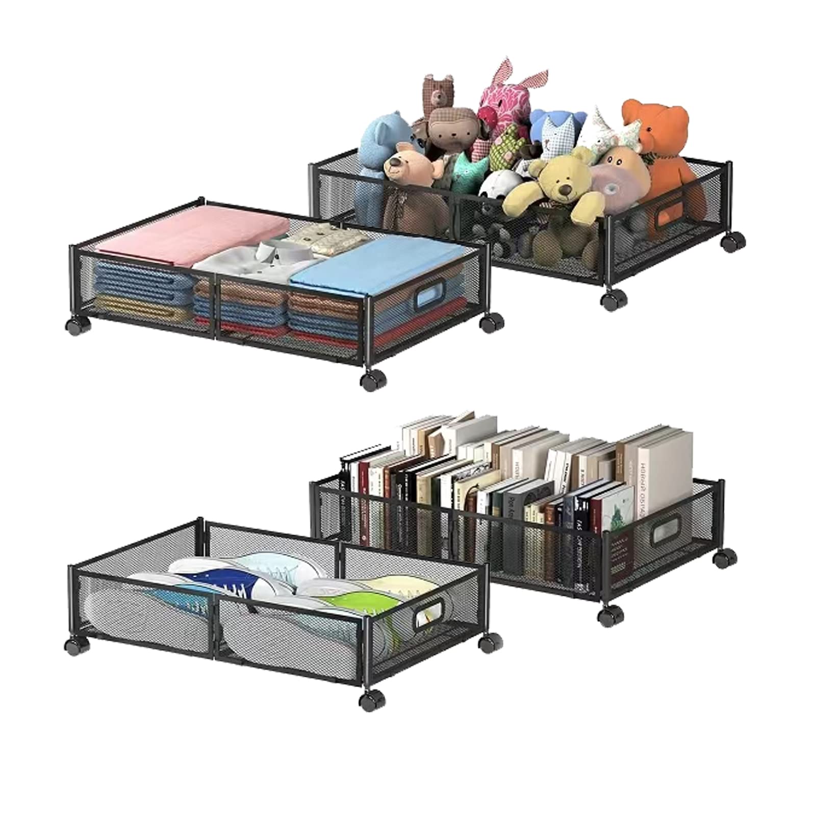 Under Bed Storage Containers, Under Bed Shoe Storage With Wheels, Foldable Bedroom Storage Organization with Handles, Under Bed
