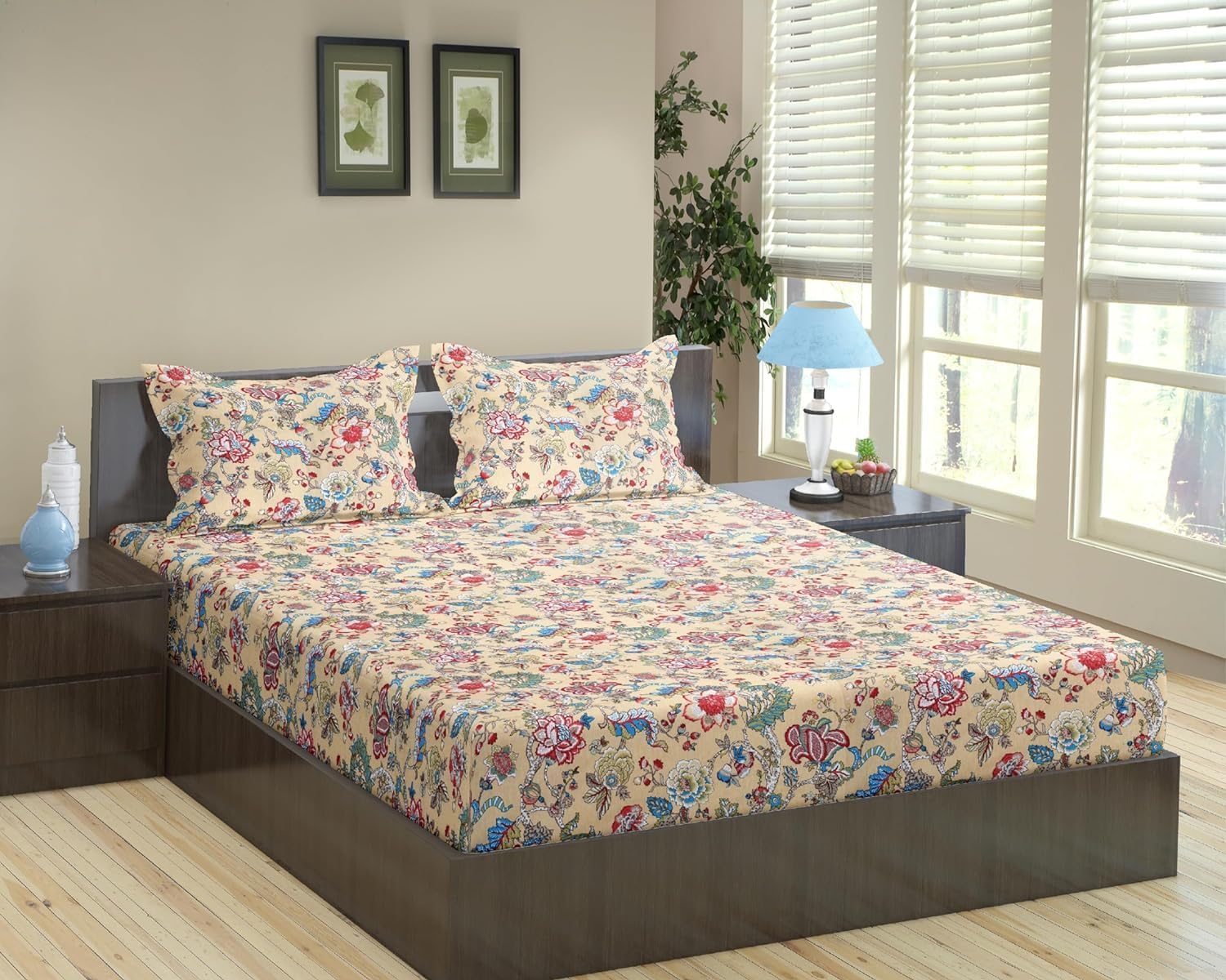 Trance Home Linen 144TC 100% Cotton 78x48 Twin Bed Size Elastic Fitted Bedsheet | Printed Twin Size Bed Elasticated Fitted Bed