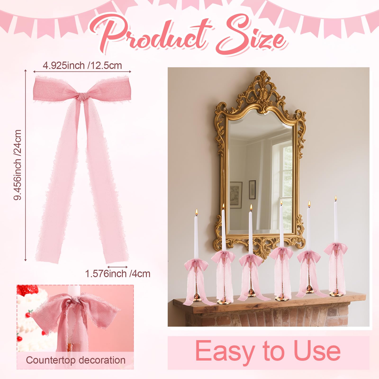 Luinabio 24 Pcs Christmas Tree Bows Candlestick Decoration Large Tie Bows Ribbon Gift Wrapping Coquette Decorations for Christma