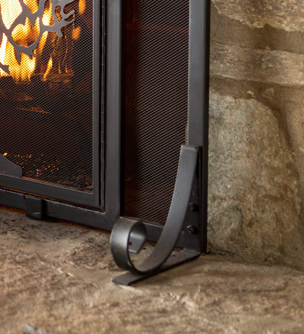 Plow & Hearth Metal Fireplace Screen Tree Of Life Black | 44'' W X 33'' H | Flatguard | Spark Guard Grate | Iron Fire Place Cove