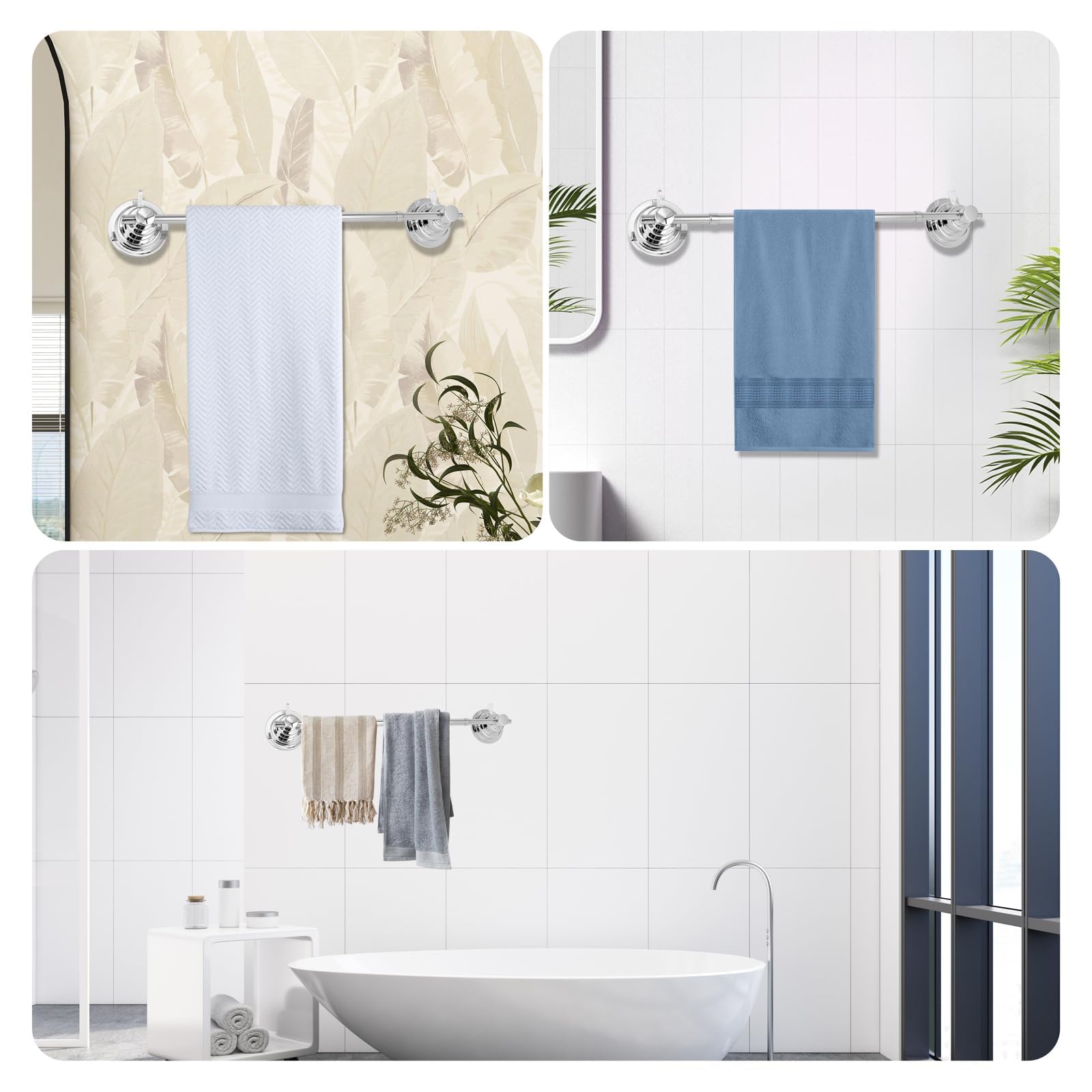 Suction Cup Towel Holder Adjustable 15.75'' To 25.6'' Bath Towel Bar Stainless Steel Heavy Duty Towel Rack For Shower And Bathro