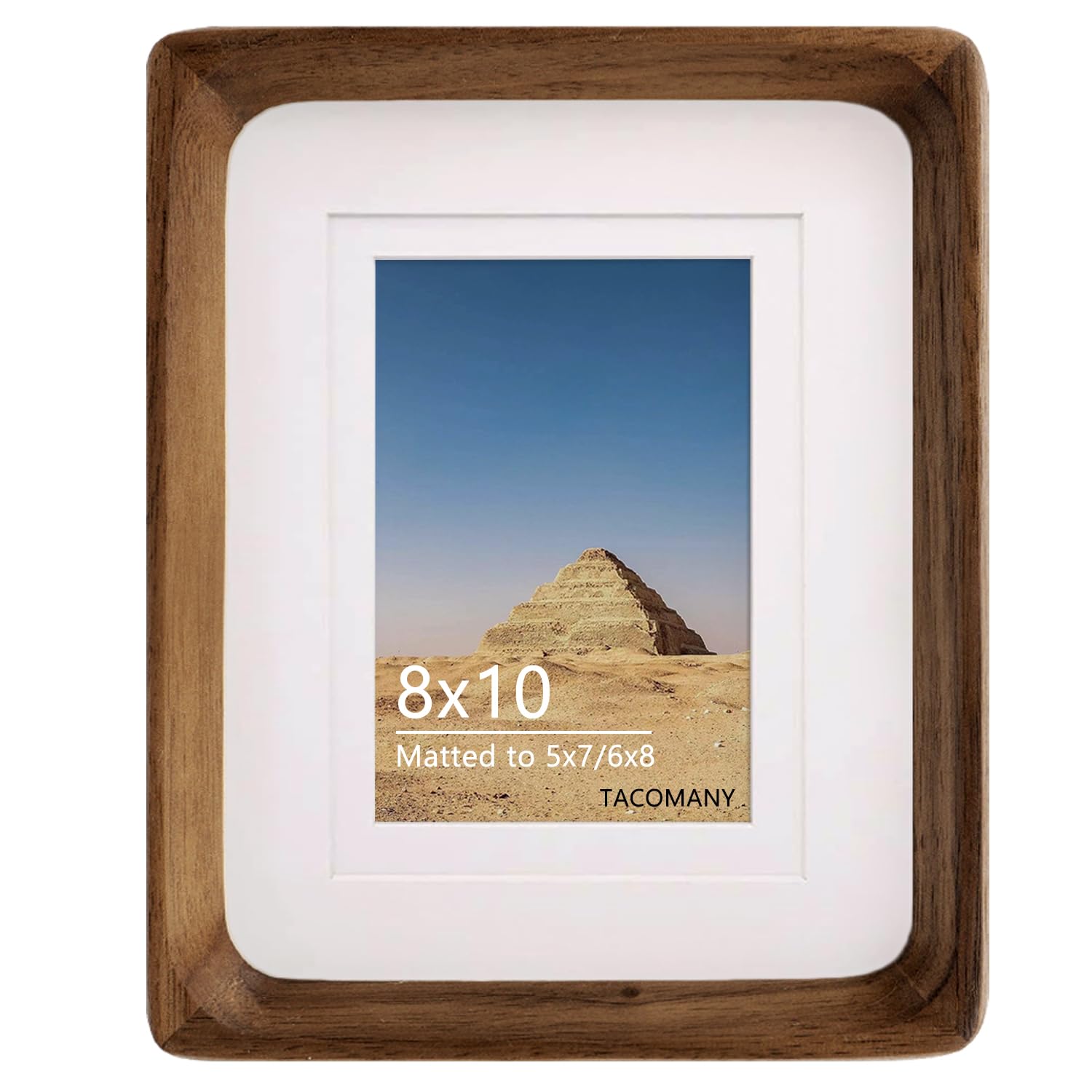Natural Wood Photo Frames Inspired Tabletop Picture Frame with Mat, Vertical or Horizontal Display (Walnut, 8x10 matted to 5x7/6