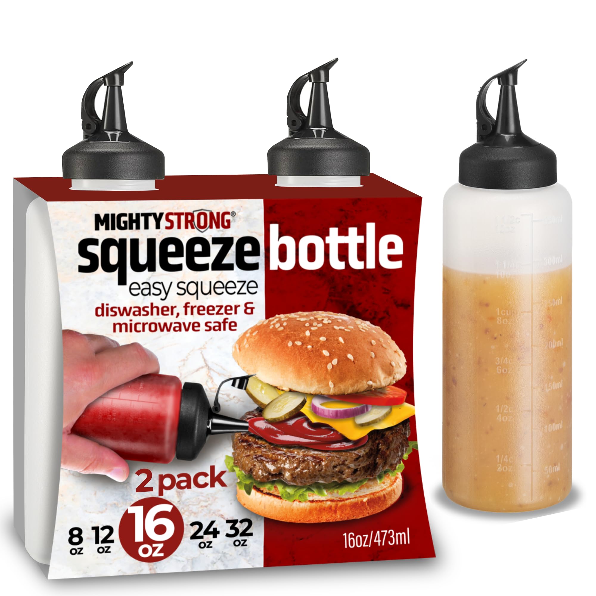 Condiment Squeeze Bottles for Sauces and Liquids - 16 oz Plastic Refillable Squirt Bottles for Ketchup, Oils, and Condiments - M