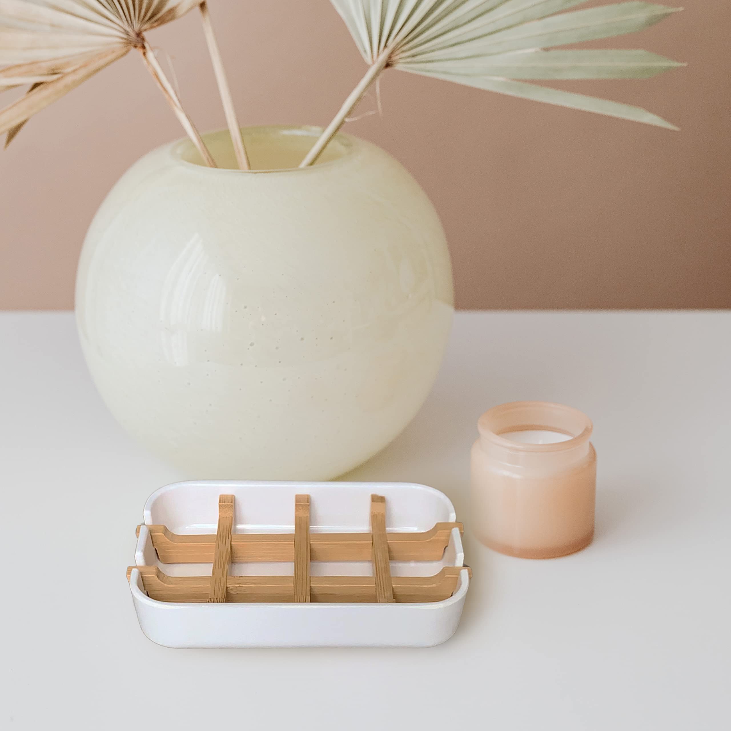 Aoheuo Modern Bamboo Fiber Soap Holder And Soap Dish Combination (Removable),5.12 Long By 3 Wide, 0.98 Inches High, Used In Kitc